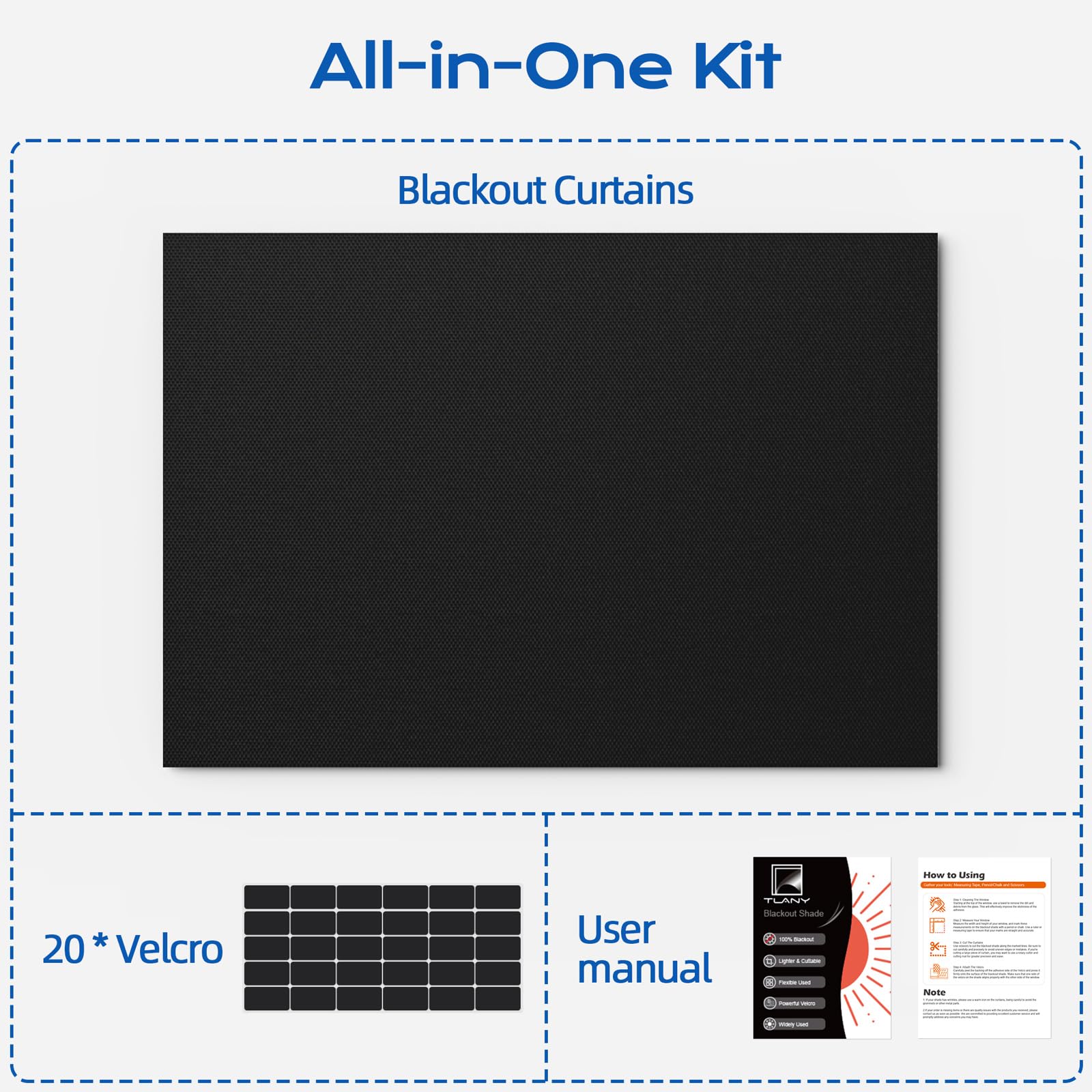 Blackout Curtains for Bedroom - 70x58 Inch Portable Blackout Window Shades with 20 Hook & Loop Strips | 100% Light Blocking for Nursery, Travel, RV & Home | Thermal Insulated Room Darkening Curtains for Better Sleep