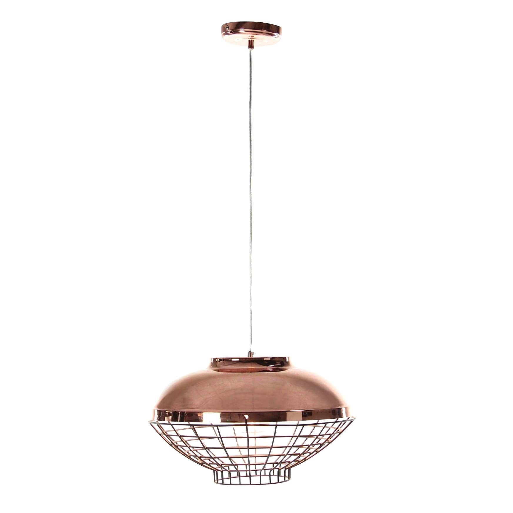 Deco 79 59297 Vintage Industrial Iron Pendant Light Fixture with Edison Bulb - Copper, Brown & Black Finish - Perfect for Kitchen Island, Dining Room or Bar Lighting