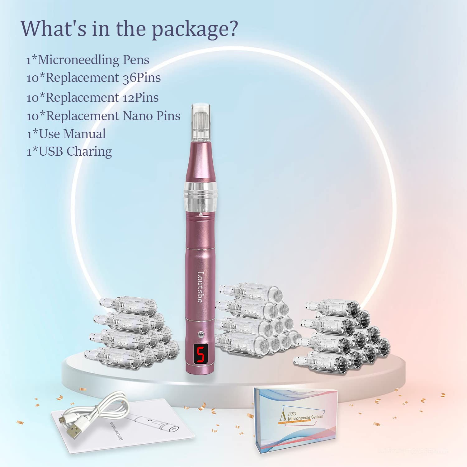 Professional Cordless Electric Microneedling Pen 28000RPM - Home Use Derma Roller with 30 Replacement Cartridges (12/36/Nano Needles) for Skin Rejuvenation & Anti-Aging | Perfect for At-Home Facial Treatments & Beauty Care