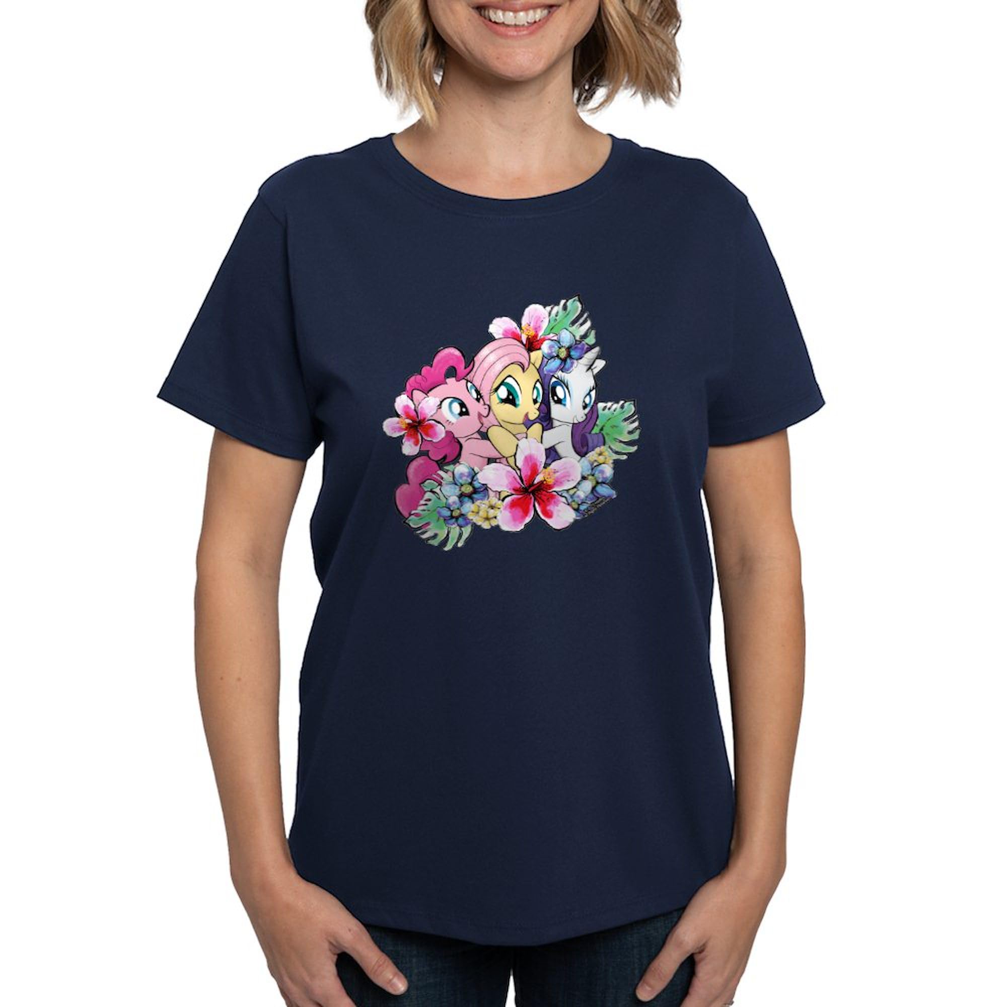 My Little Pony Floral Graphic T-Shirt for Women - 100% Cotton Dark Tee - Casual Wear, Gift for MLP Fans, Cosplay Outfit