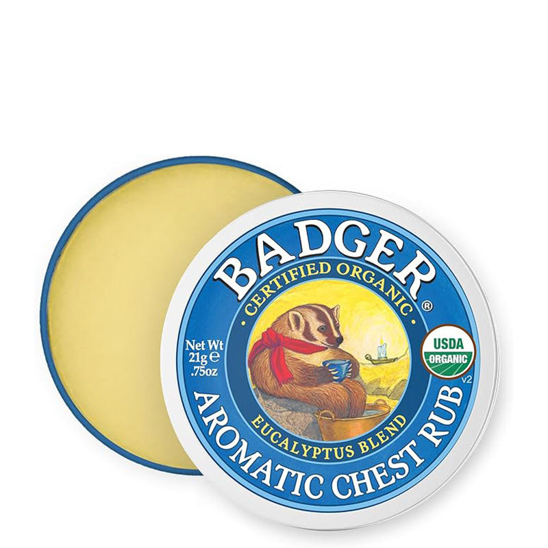 Badger Balm Aromatic Chest Rub - Natural Chest Congestion Relief for Cold & Flu Season - Perfect for Nighttime Comfort & Respiratory Support