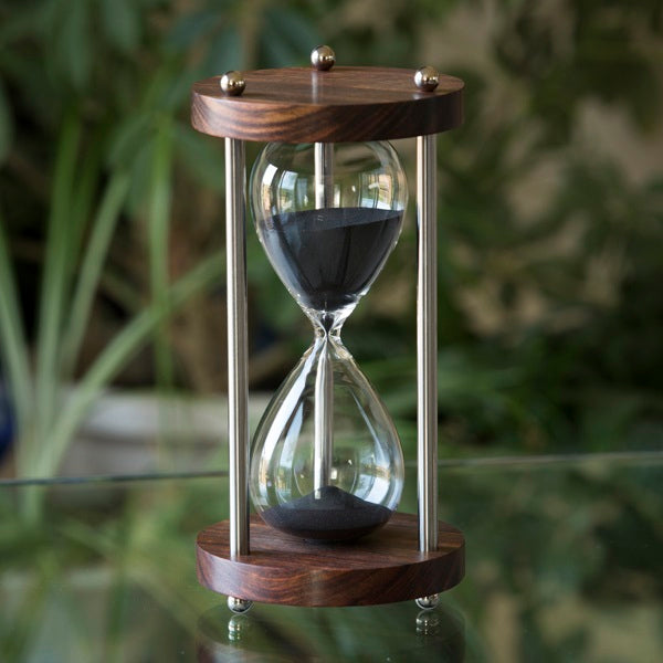 Premium Solid Chechen Wood 30 or 60 Minute Hourglass with Metal Spindles & Black Sand - Perfect for Office, Classroom, Yoga, Meditation & Home Decor