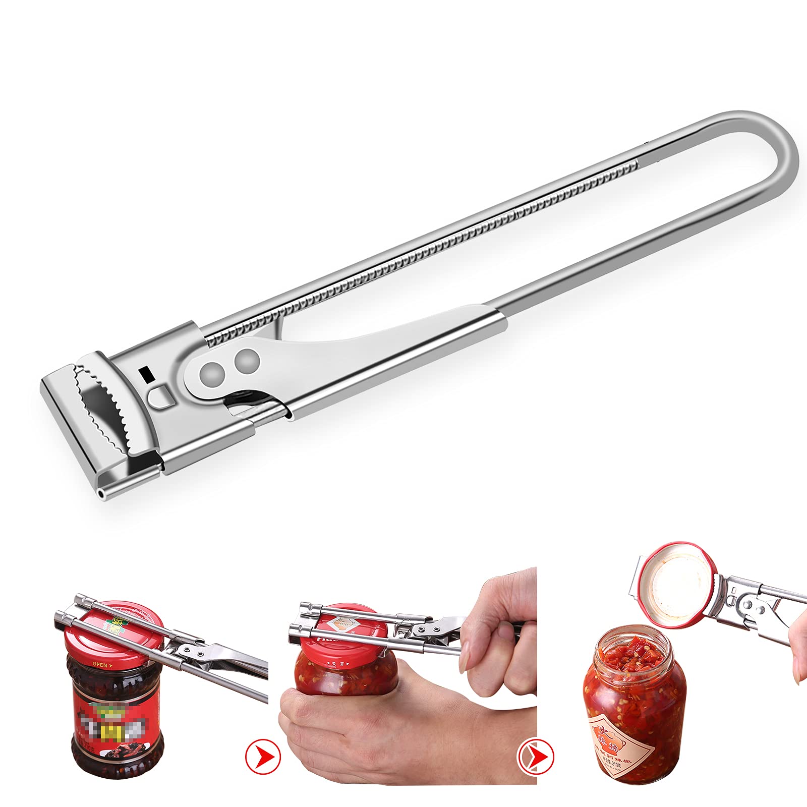 Adjustable Multi-Function Jar Opener & Bottle Opener - Manual Kitchen Tool with Side Cutter for Tight Lids (Silver, SB-002) - Perfect for Home Kitchen, Camping & Elderly Use