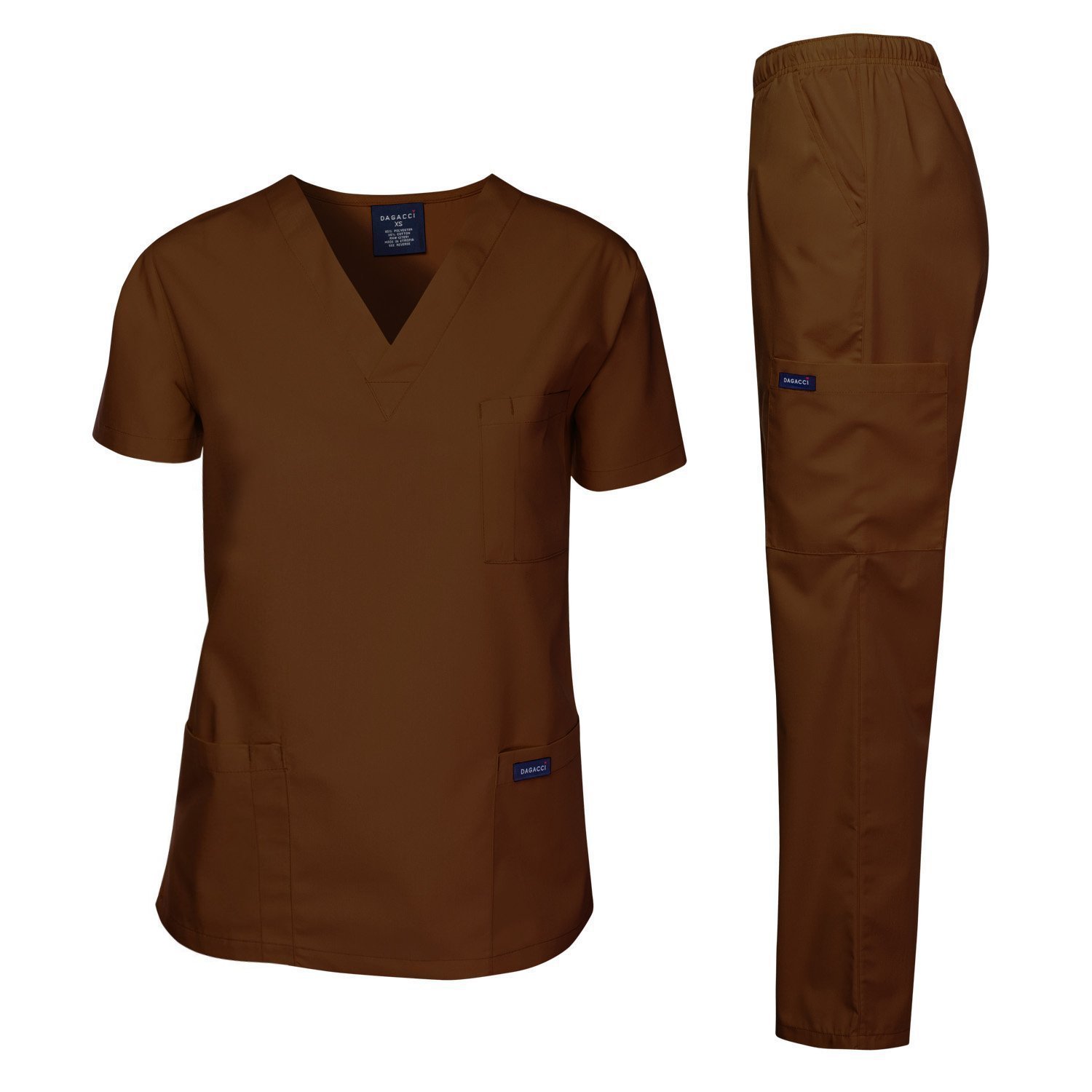 Dagacci Unisex Medical Scrubs Set - Top & Pants for Doctors, Nurses & Healthcare Professionals | Comfortable & Durable Workwear (X-Large, Brown) - Perfect for Hospitals, Clinics & Medical Offices
