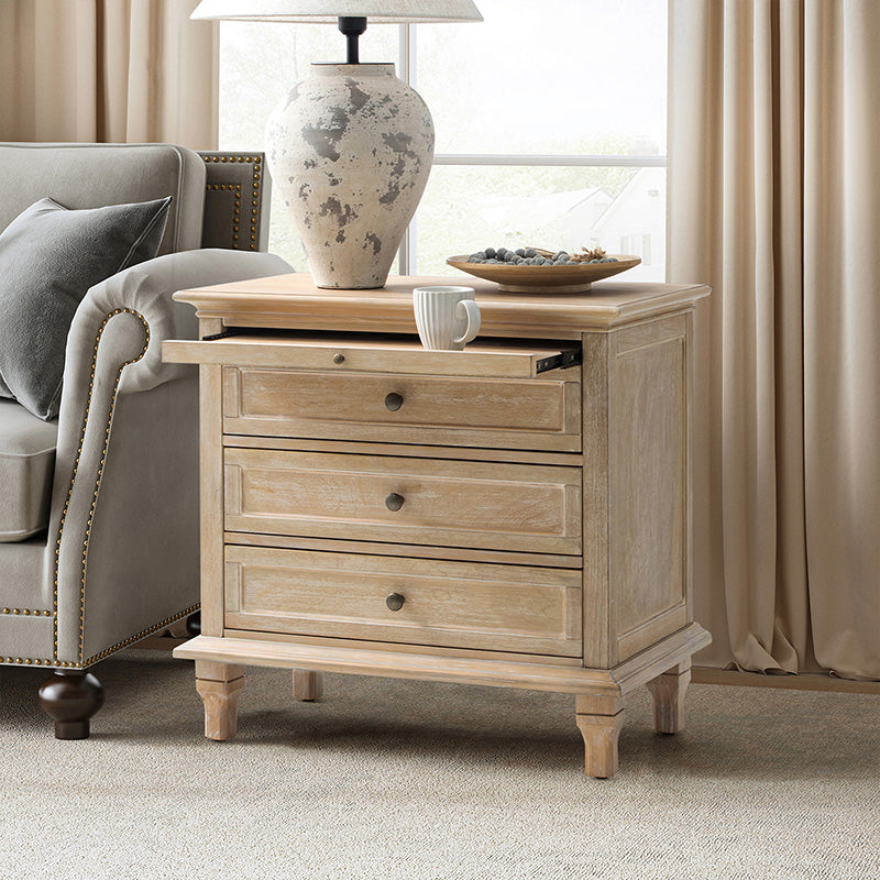 Galatea 3-Drawer Nightstand with USB Charging Ports & Power Outlets - Modern Bedside Table with Storage for Bedroom, Living Room or Office