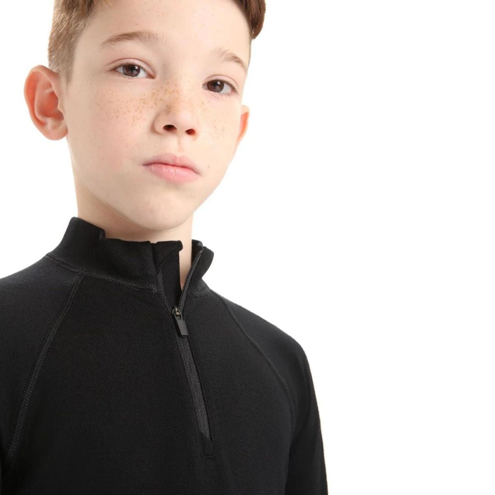 Icebreaker Kids 260 Tech LS Half Zip Fleece Jacket - Black | Warm Merino Wool Base Layer for Boys & Girls | Perfect for Hiking, Skiing & Outdoor Adventures