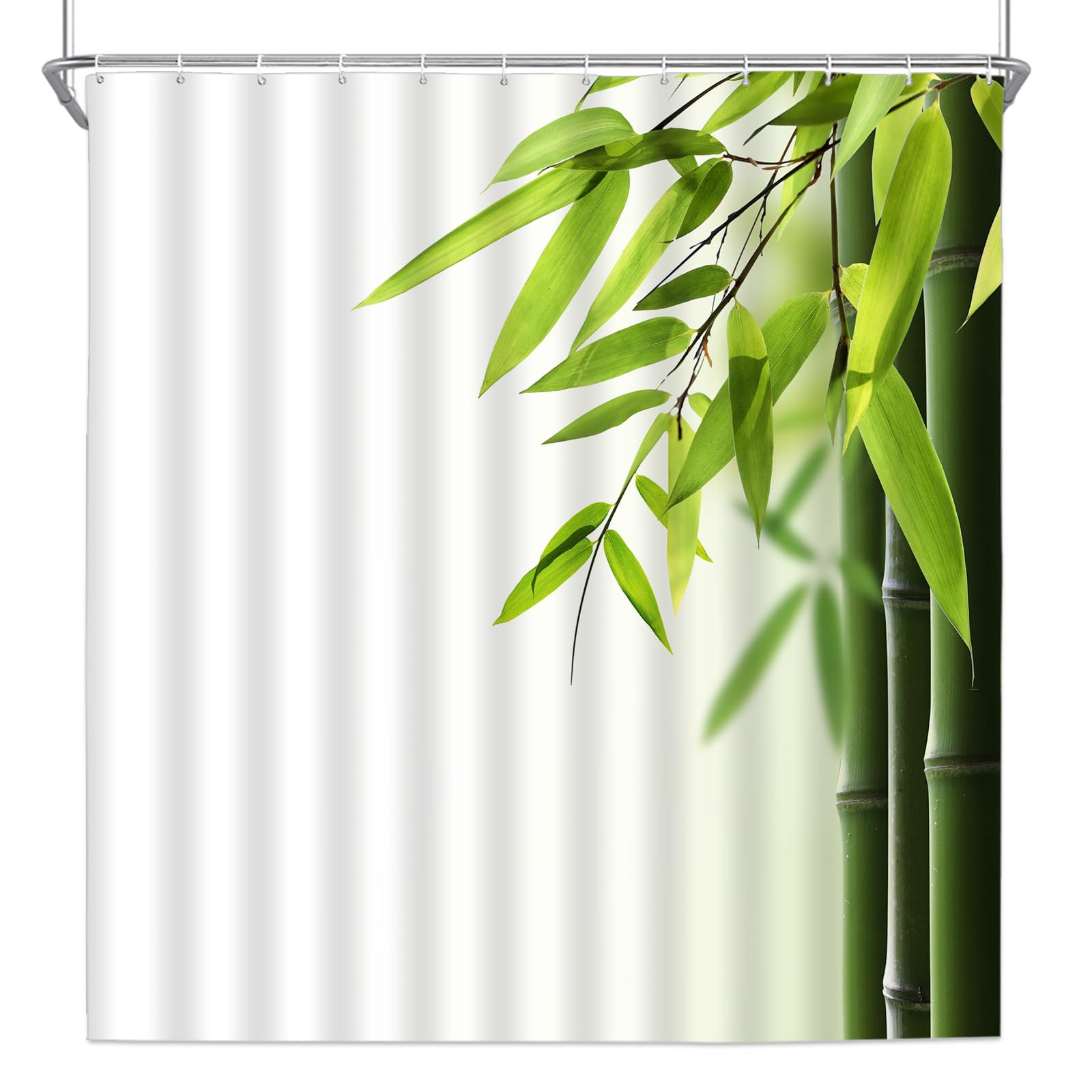 Eco-Friendly Green Bamboo Shower Curtain - Japanese Zen Style Spa Bathroom Decor with Leaf Pattern - 70x70 Inch Polyester Fabric Hanging Set with Hooks - Perfect for Meditation, Relaxation & Nature-Inspired Home Decor