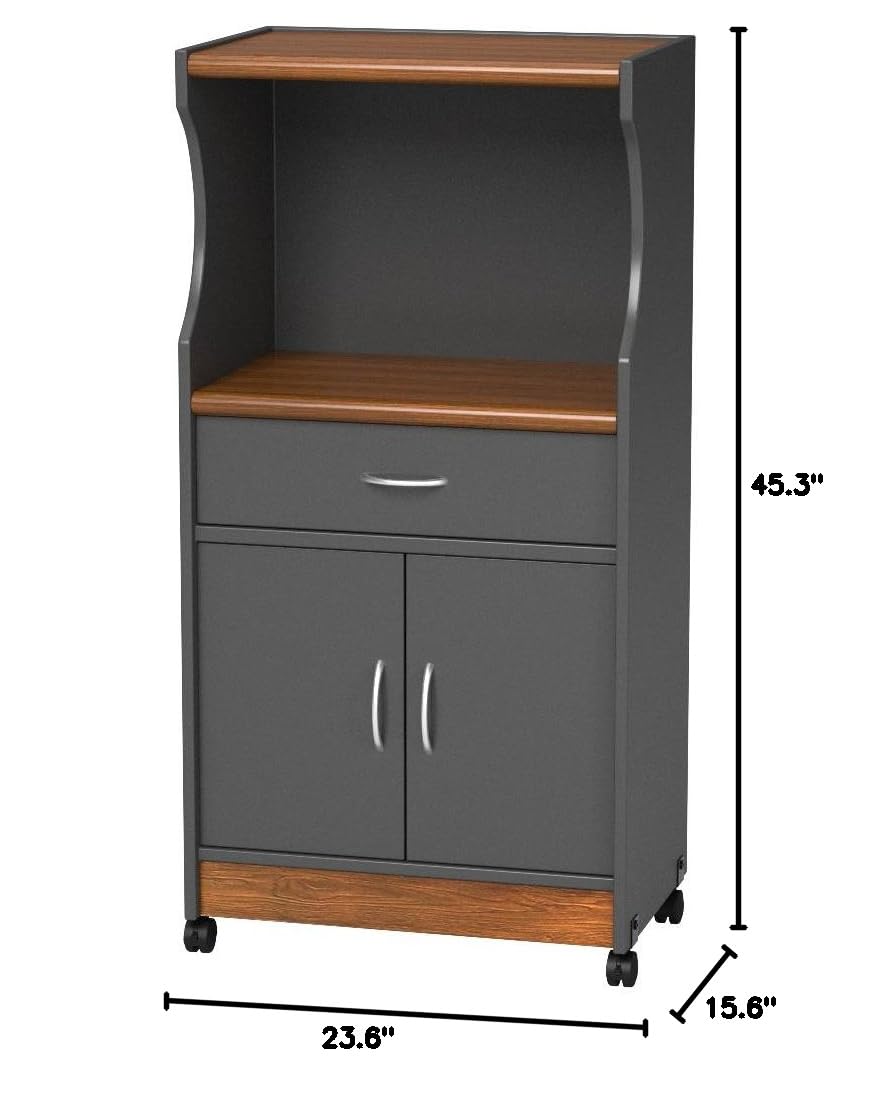 HODEDAH Microwave Cart with Storage - 1 Drawer, 2 Doors & Shelf - Compact Kitchen Organizer for Small Spaces - Grey Oak Finish - Perfect for Apartments, Dorms & Office Break Rooms