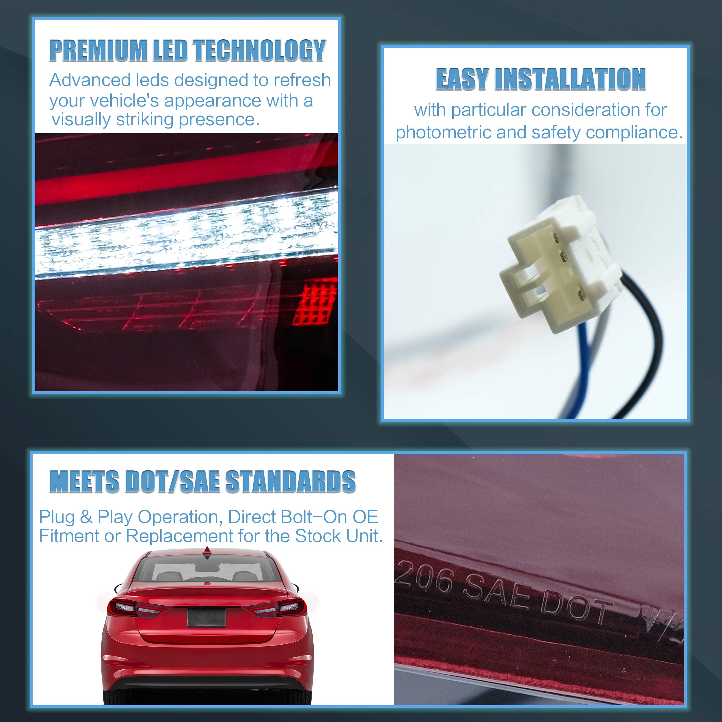 VLAND LED Tail Lights Assembly for 2011-2016 Hyundai Elantra 5th Gen & 2013-2014 Elantra Coupe - Plug & Play Red Lens - Easy Installation & Enhanced Visibility for Night Driving