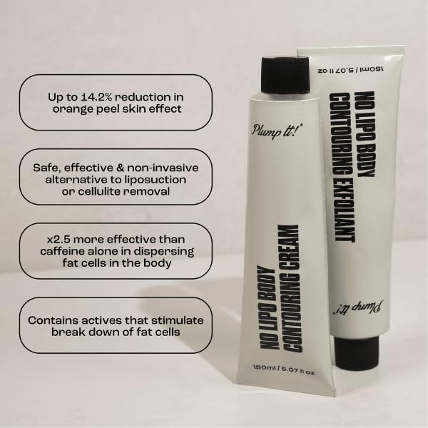 Plump It! No Lipo Body Contouring Kit - Slimming & Smoothing Body Exfoliant & Cream with Ceramic Gua Sha Tool for Cellulite Reduction & Skin Tightening | Perfect for Home Spa Treatments & Post-Workout Recovery