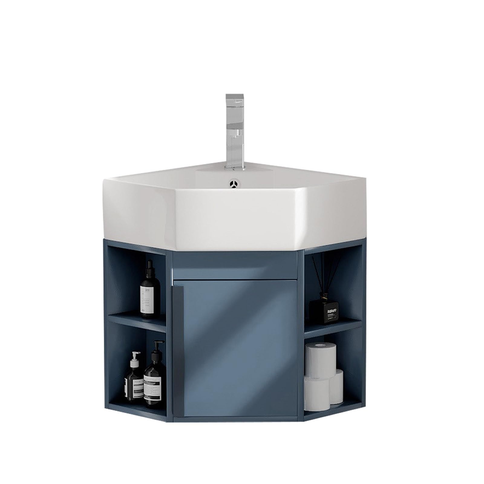 Corner Pedestal Sink with Faucet and Drain - Space Saving Wall Mounted Bathroom Cabinet Set for Small Spaces | Compact Floating Vanity for Powder Rooms, Apartments & Tiny Homes (Color: Without Mirror)