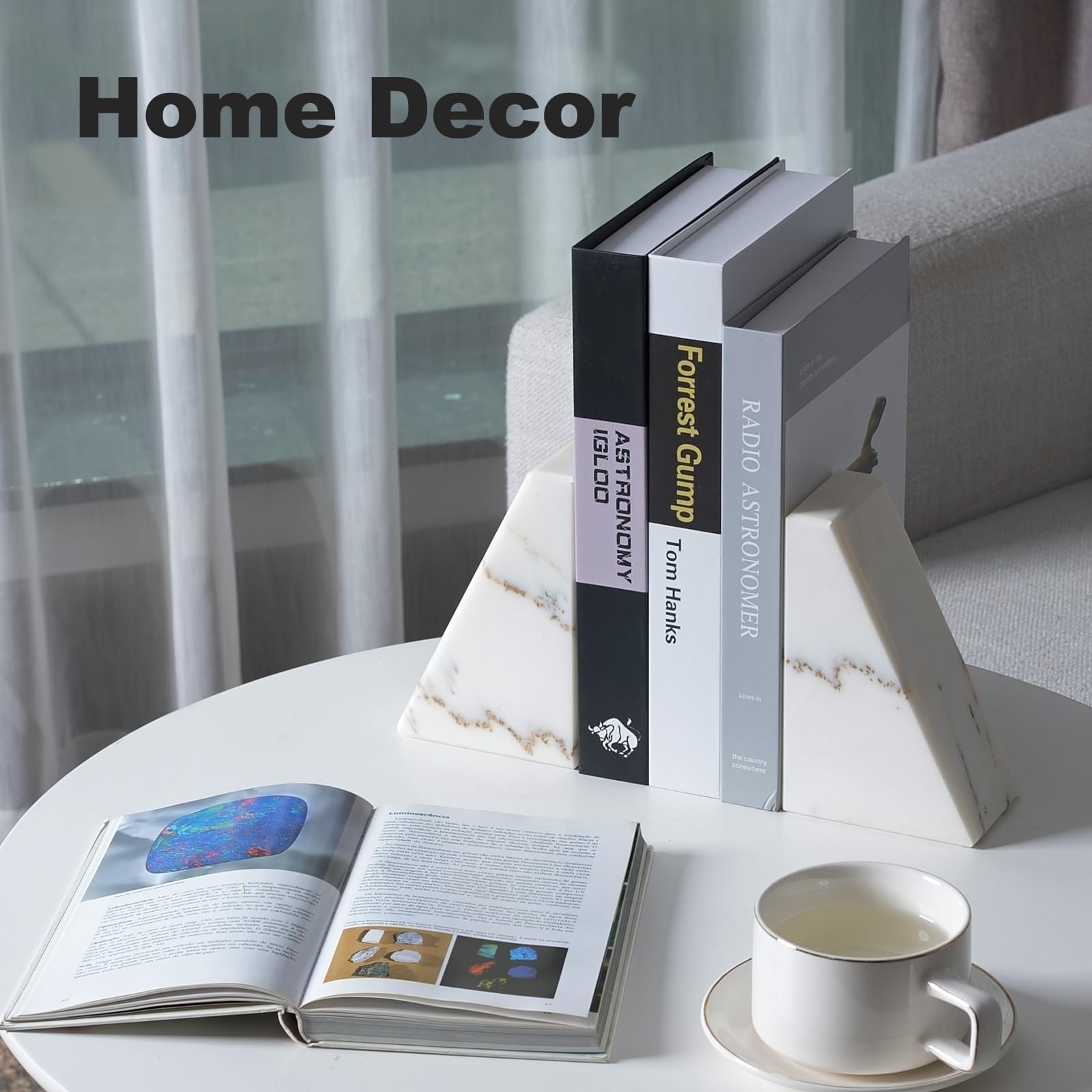 Premium White Marble Bookends Set of 2 - Heavy Duty Decorative Book Stoppers for Shelves | Natural Calacatta Marble Bookends for Home Office & Library Organization | Perfect Gift for Book Lovers & Home Decor