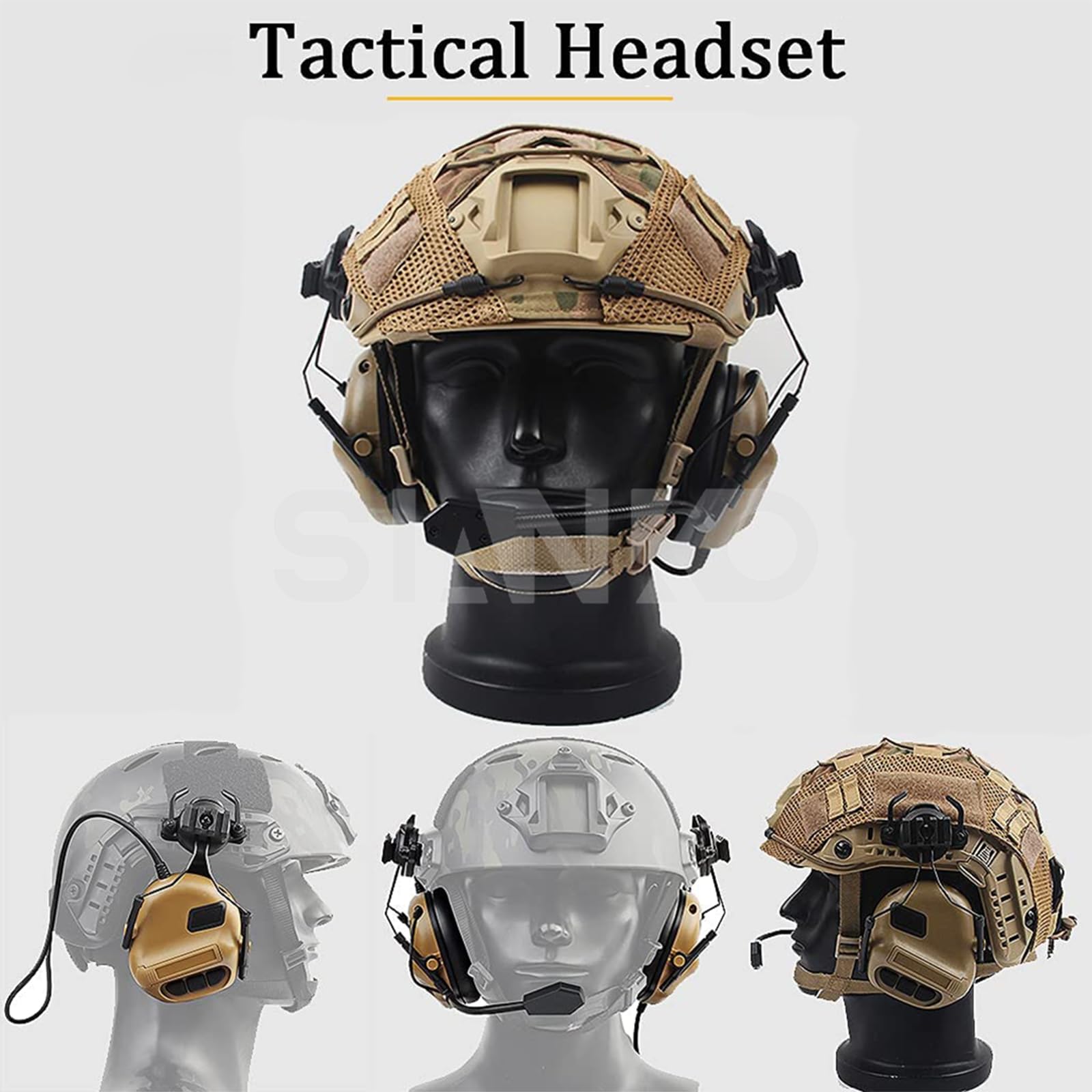 Tactical Paintball Airsoft Helmet Set with Headset, Helmet Cover, Dummy Flashbang & LED Light - Perfect for Hunting, CQB, CS & Military Simulation Games