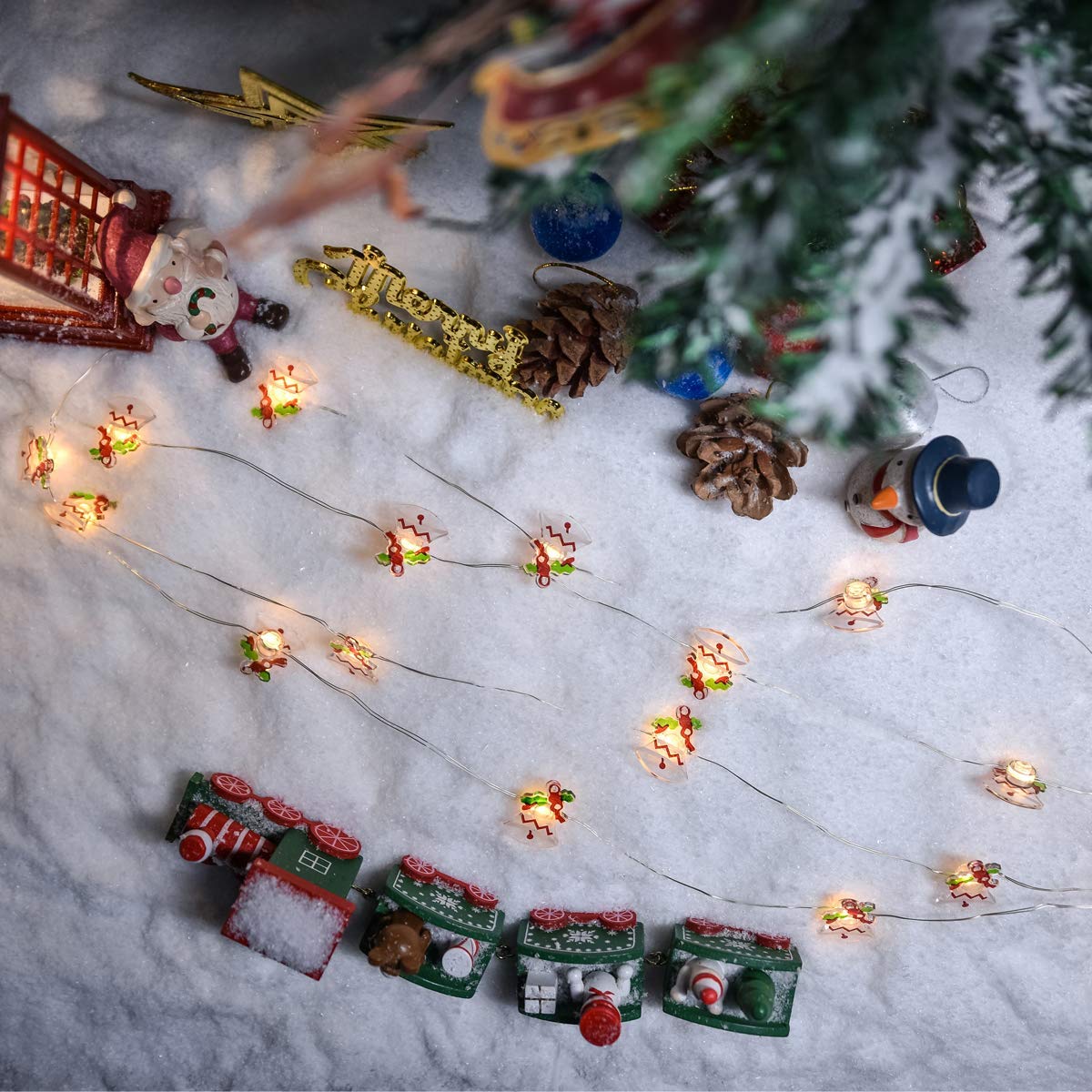 MYTH REALM 20 LED Battery Operated Christmas String Lights with Timer - Waterproof Fairy Lights for Indoor Outdoor Decor, Wedding Party, Christmas Tree (7 Unique Designs) - Perfect for Holiday, Garden, Patio and Home Decoration