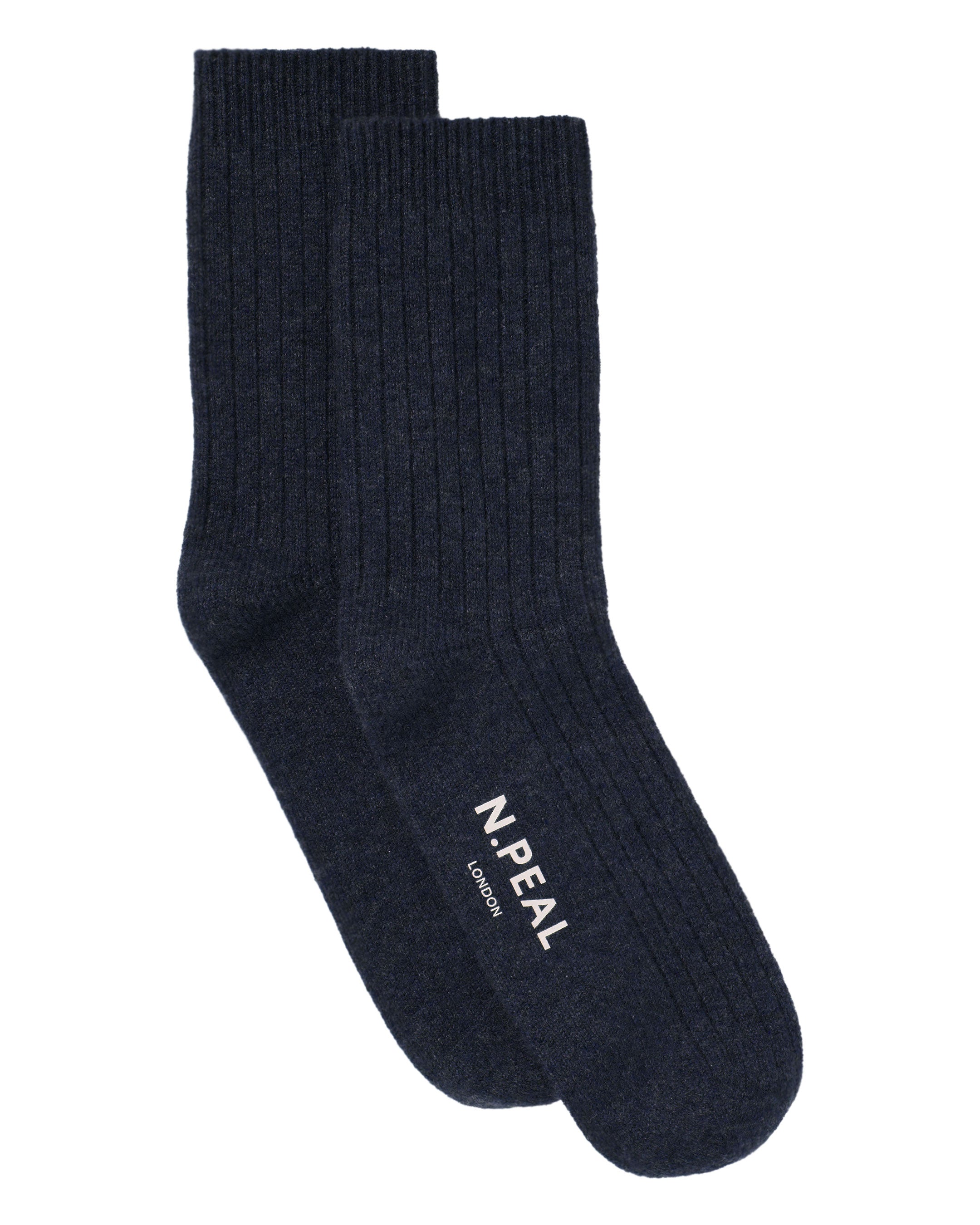 Premium Men's Cashmere Ribbed House Socks - Navy Blue - Ultra Soft Winter Warm Slipper Socks for Home, Lounge & Relaxation