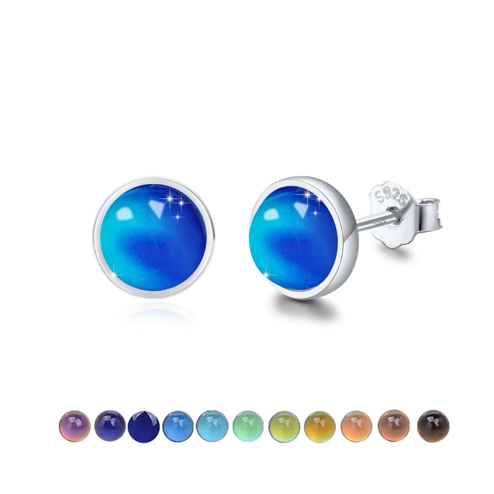6mm Round Stud Earrings - 925 Sterling Silver White Opal & Tiger Eye Stud Earrings for Women | Hypoallergenic Minimalist Synthetic Ear Jewelry | Perfect for Everyday Wear, Gifts & Special Occasions