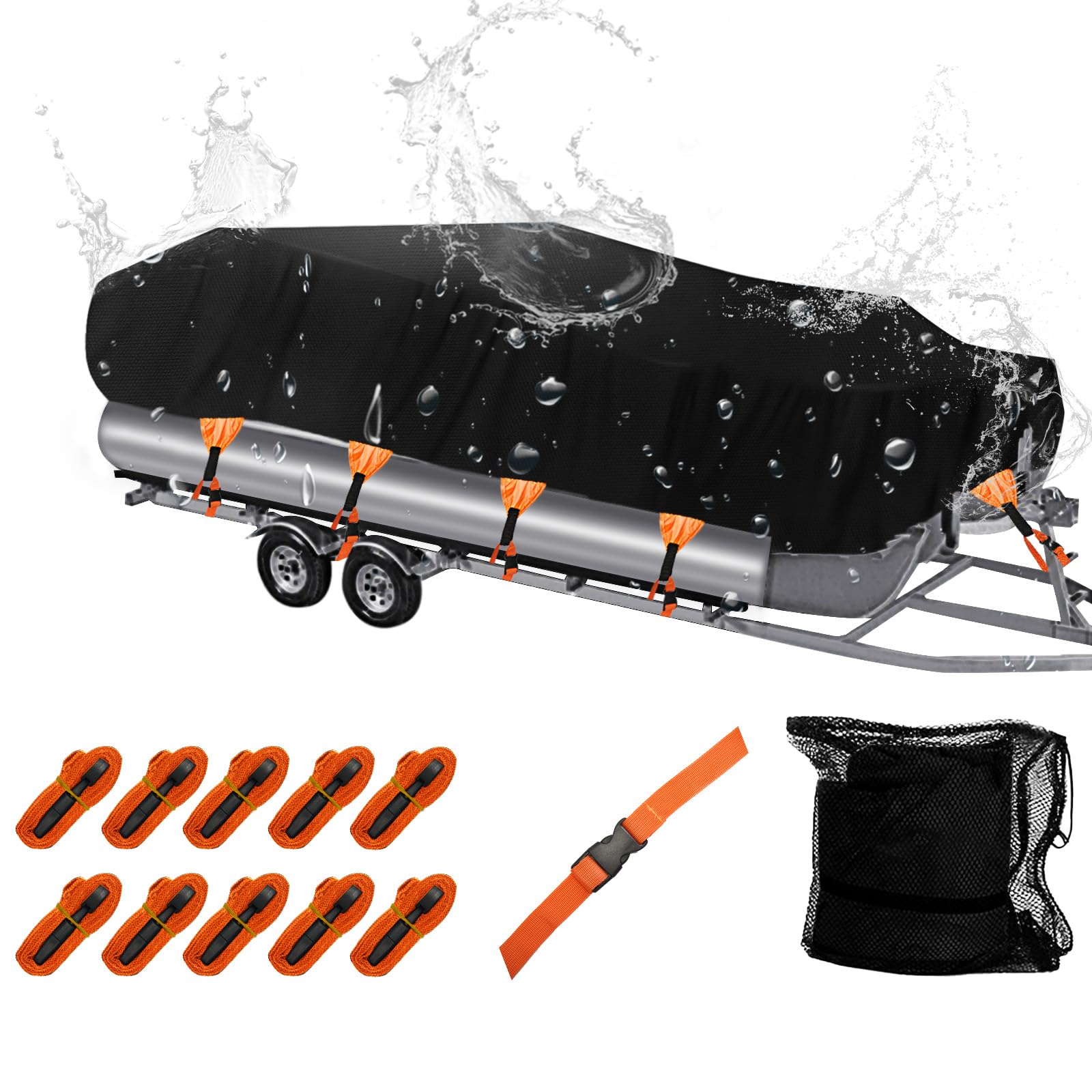 NEVERLAND Heavy Duty Waterproof Pontoon Boat Cover - Marine Grade Polyester Canvas for 17-20ft Boats (Up to 102