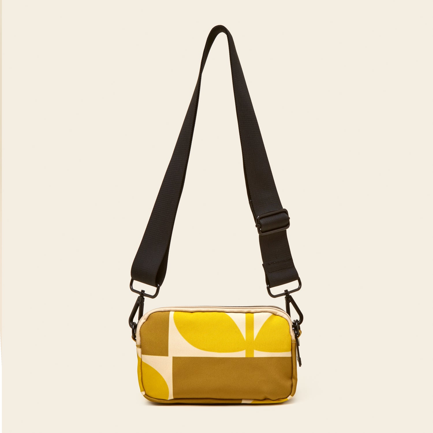 Stylish Tripod Triple Zip Pouch with Block Flower Sunshine Print - Perfect for Travel, Makeup Organizer & Everyday Essentials Storage