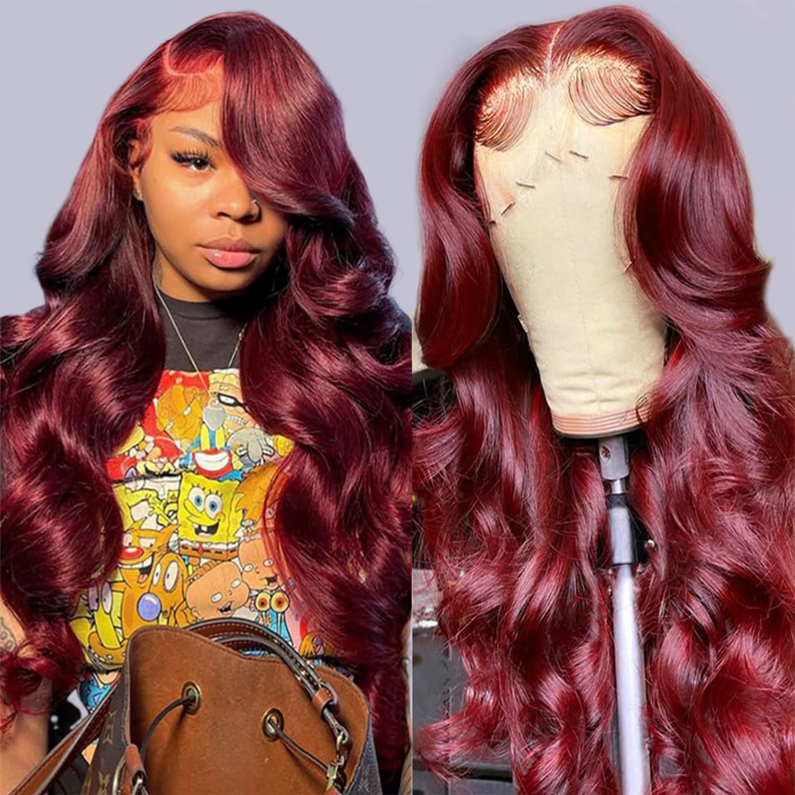24 Inch Burgundy 99J Lace Front Wig - 200% Density Human Hair with Pre-Plucked Baby Hair, Glueless Wine Red Body Wave HD 13x4 Transparent Lace Frontal Wig for Women | Perfect for Cosplay, Daily Wear & Special Occasions