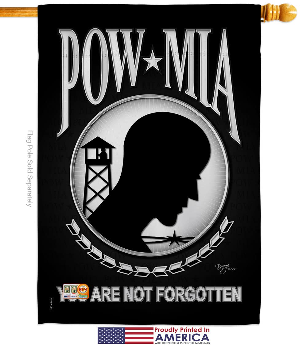 POW MIA Garden House Flags Set - 28x40 Inch American Military Veteran Yard Banner - Vietnam War Armed Forces Tribute - Made in USA Outdoor Decorative Gift for Patriotic Home & Garden Display