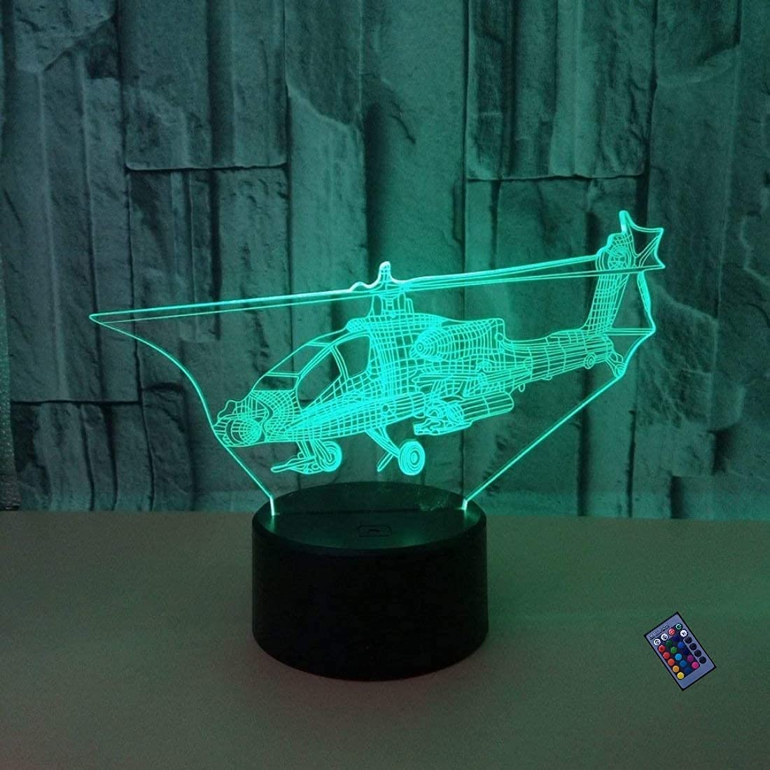 3D Helicopter Night Light with 16 Color Changing LED, USB Powered, Remote & Touch Control - Optical Illusion Desk Lamp for Kids Room, Bedside, Office Decor