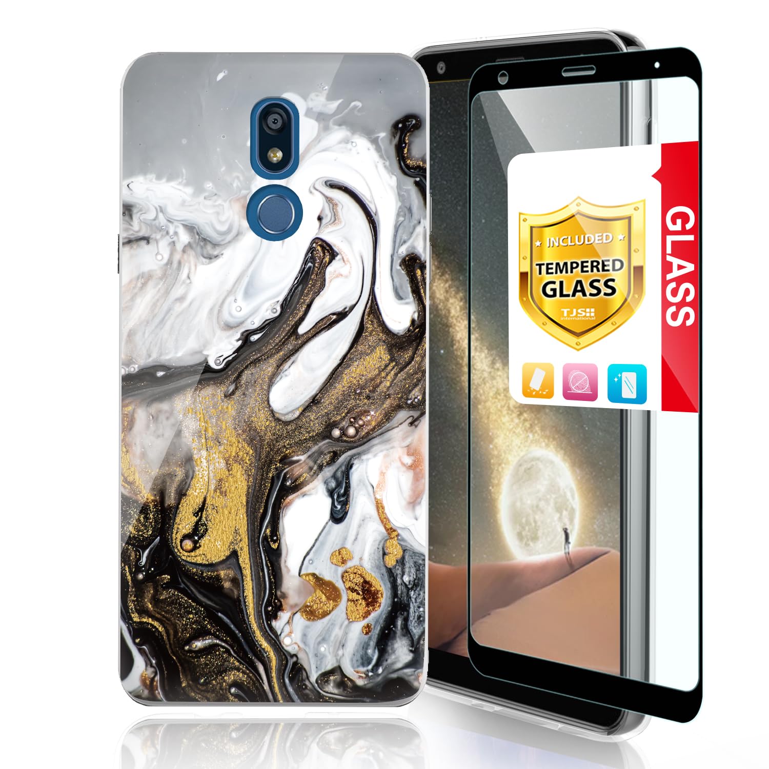 Premium Shockproof Phone Case for LG K40/K12 Plus/X4/Solo LTE/Harmony 3/Xpression Plus 2 - Matte Marble Design with Tempered Glass Screen Protector | Slim Protective Cover for Everyday Use, Work & Travel