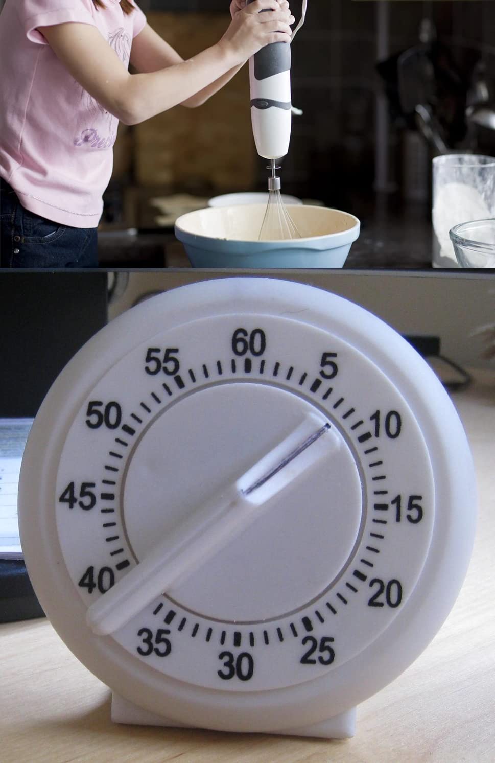 60 Minute Mechanical Kitchen Timer with Loud Alarm - Perfect for Cooking, Baking, Gym Workouts, Homework & Office Meetings - White Countdown Timer for Home, Kitchen & Classroom Use