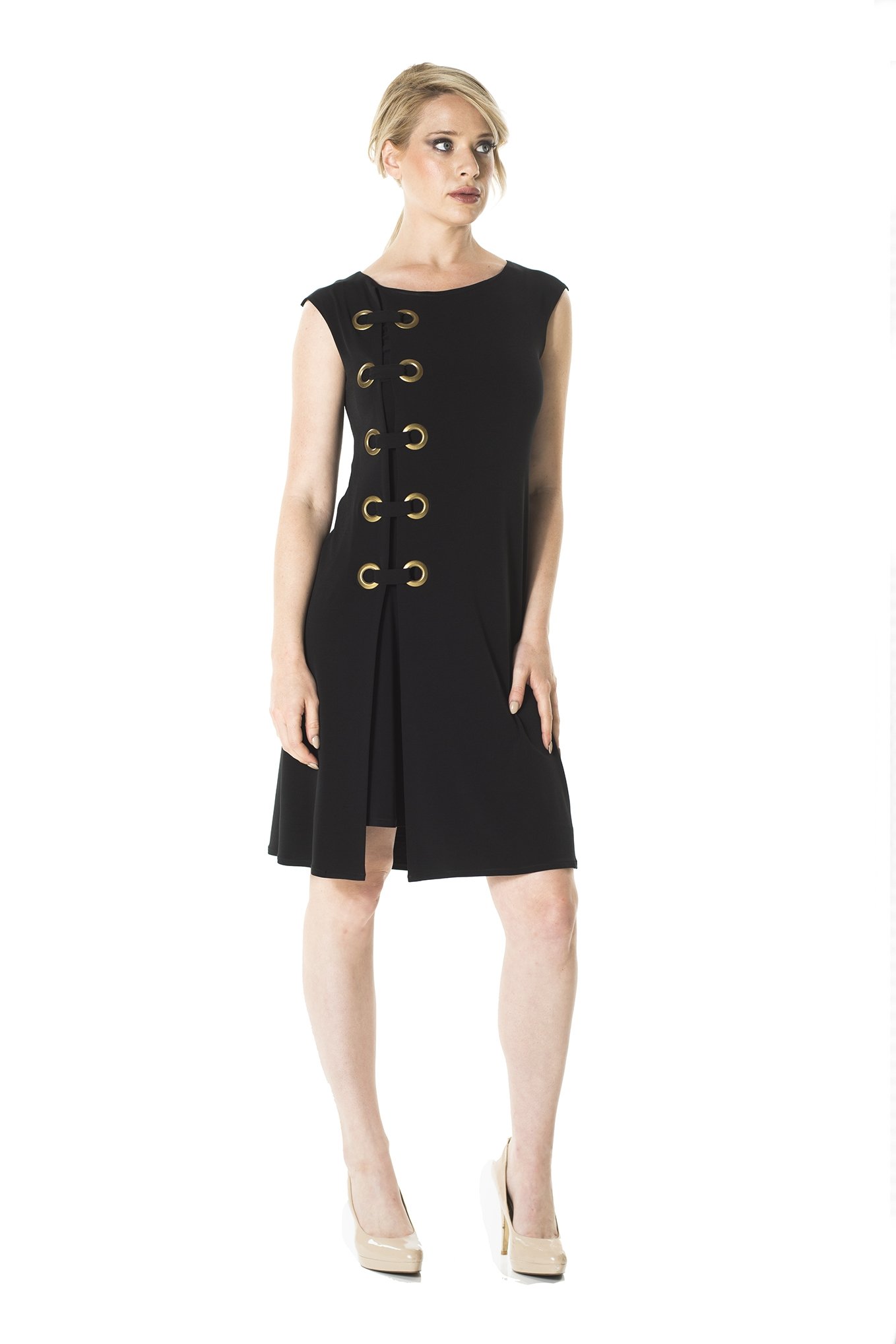 Women's Stylish Side Grommet Cup Sleeve Dress - Perfect for Summer Outings, Beach Vacations & Casual Date Nights