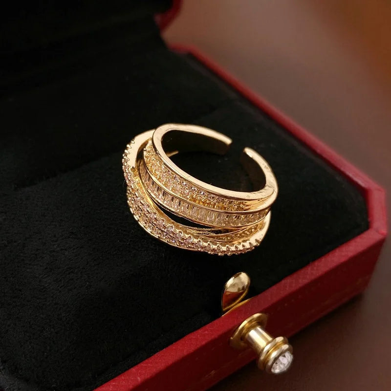 Layered Zircon Stackable Wide Band Ring for Women - Elegant Multi-Layer Design, Perfect for Stacking, Gift Giving & Everyday Wear (HR769)