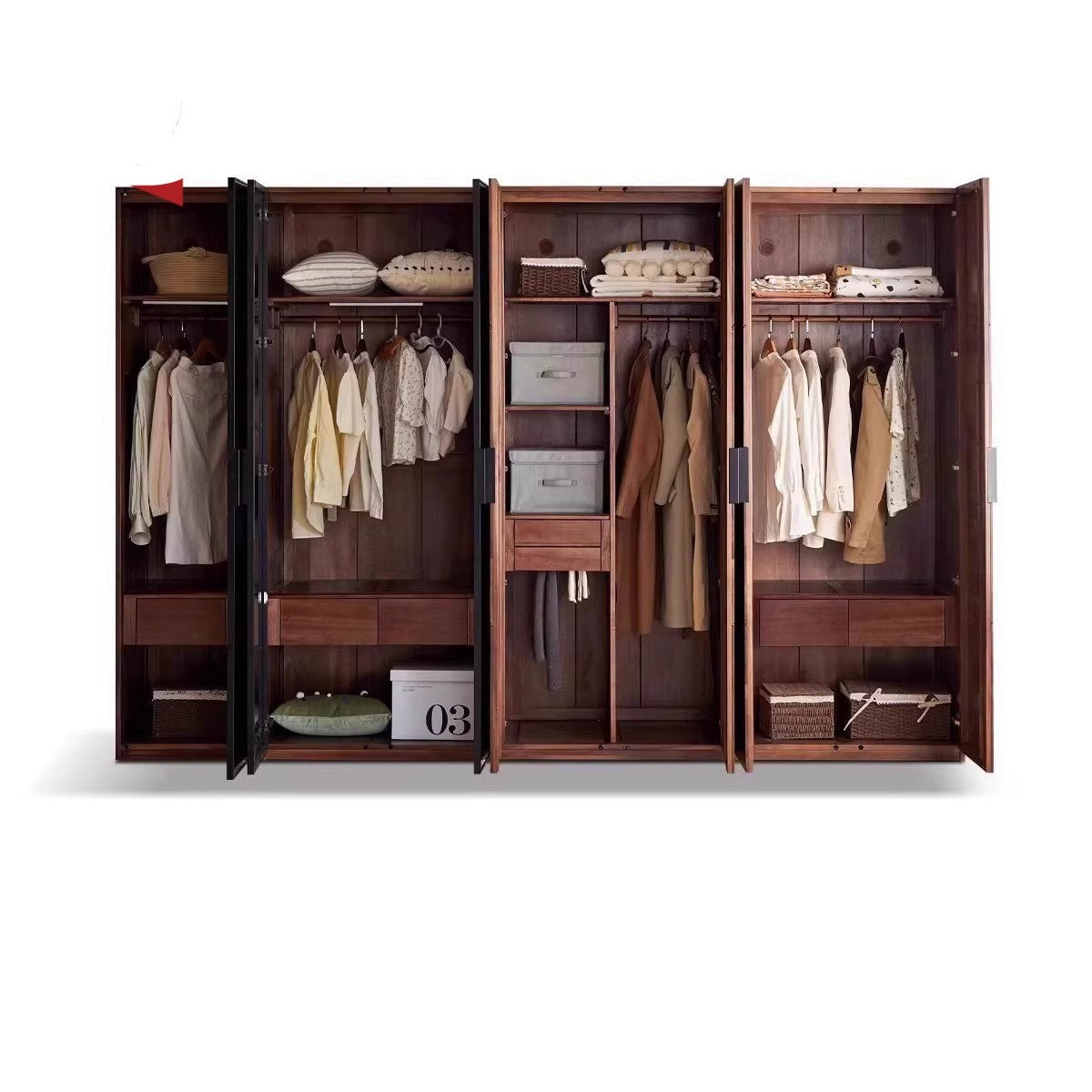 Premium Black Walnut Solid Wood Wardrobe Closet - Spacious Storage for Bedroom, Walk-In Closet & Guest Room Organization