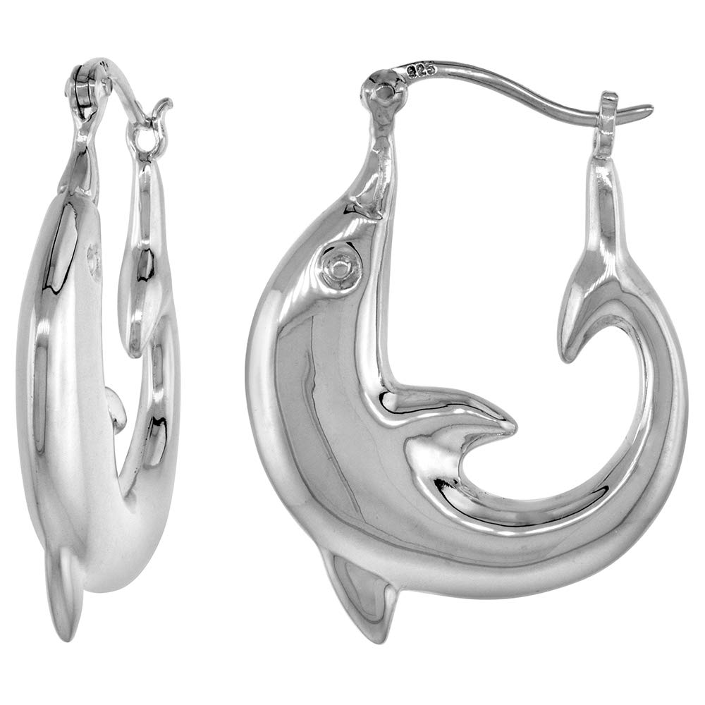 Sterling Silver Creole Dolphin Hoop Earrings for Women - 3 Sizes Available, High Polish Finish | Perfect Gift for Her, Beach Vacation Jewelry, Everyday Elegant Accessories