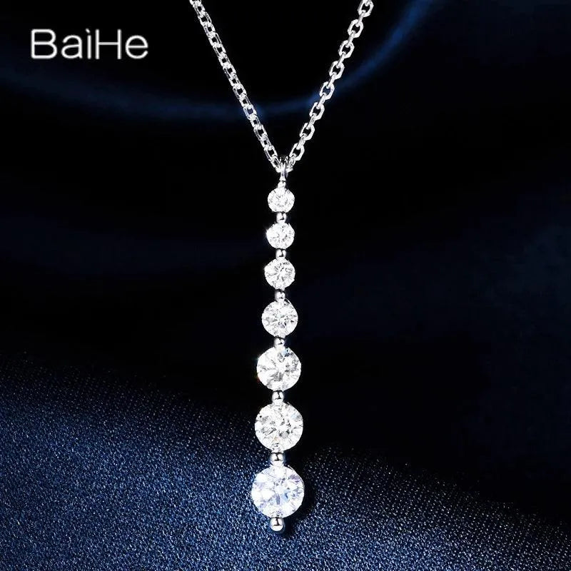 BAIHE 18K White Gold Natural Diamond Pendant Necklace for Women & Men | Elegant Clavicle Chain | Perfect for Parties, Weddings & Special Occasions | Trendy Fine Jewelry Gift