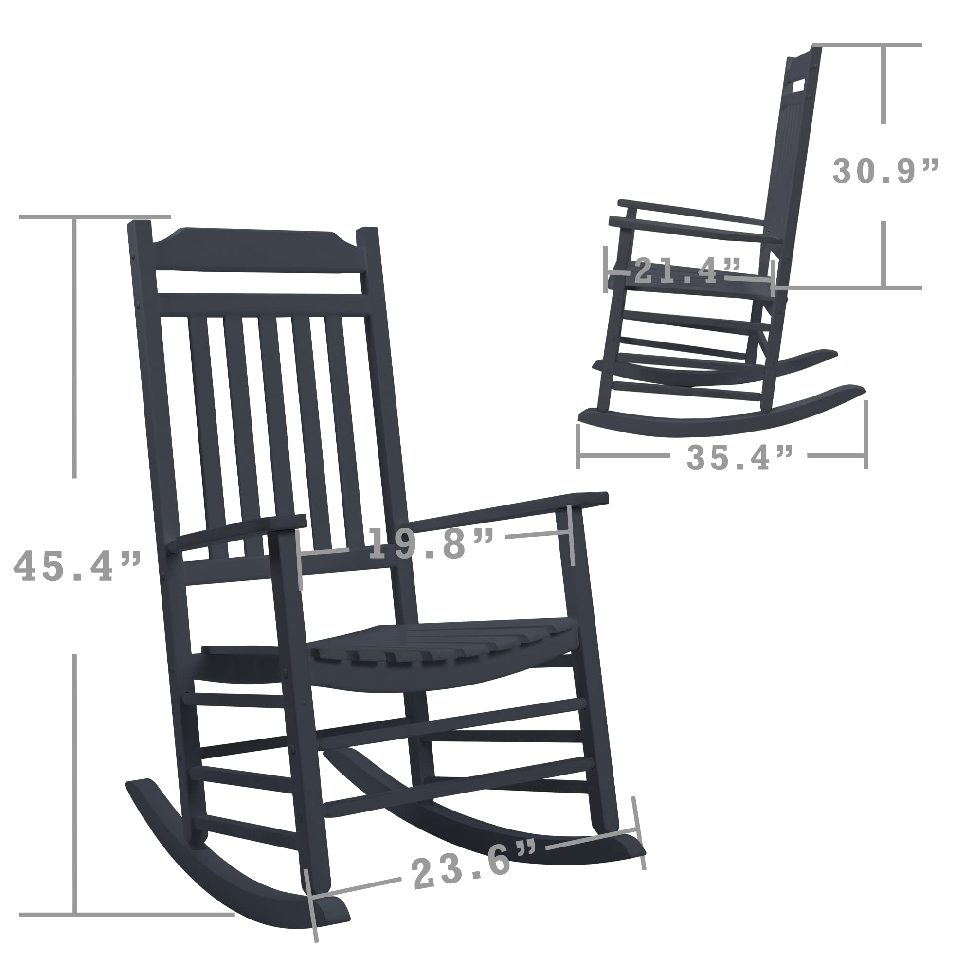 Kozyard Solid Wood High Back Slat Rocking Chair - Comfortable Outdoor Rocking Chair for Front Porch, Patio, Garden, or Indoor Use - Durable Gray Wooden Rocker for Relaxing & Reading (Gray)