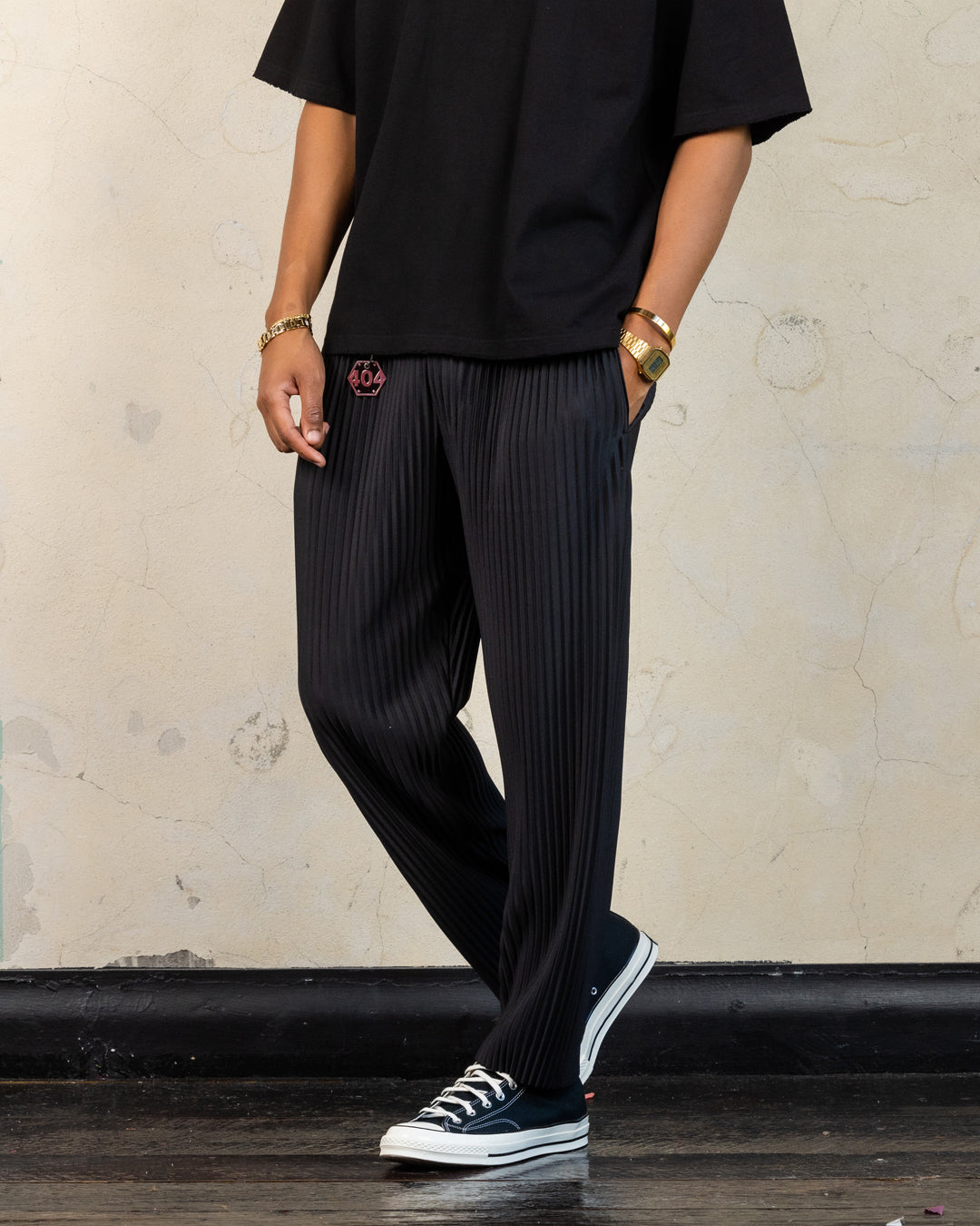 404 Harbour Plisse Pants for Women - High Waisted Black Palazzo Trousers | Comfortable & Stylish for Work, Travel & Casual Wear