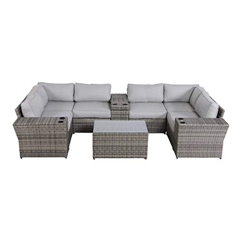Outdoor Wicker Patio Furniture 10-Piece Sectional Conversation Sofa Set for Backyard, Porch, Poolside or Garden | Rattan All-Weather Lounge Set | No Assembly Required | Perfect for Outdoor Entertaining & Relaxation [CM-5537]