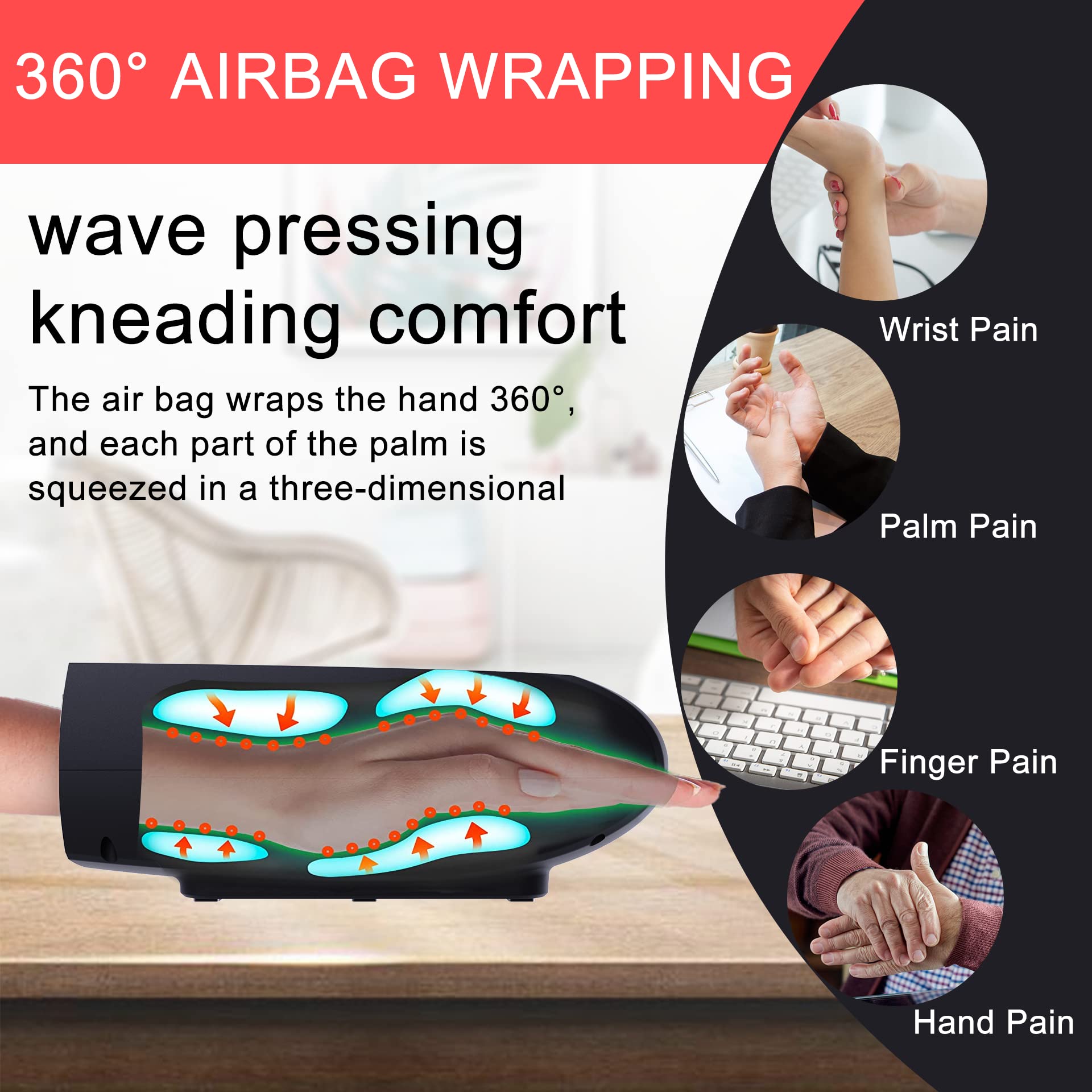 Hand Massager with Heat - Perfect Birthday Gifts for Women, Men, Mom, Dad & Teen Girls - Relaxing Black Massage Device for Home, Office & Travel Use