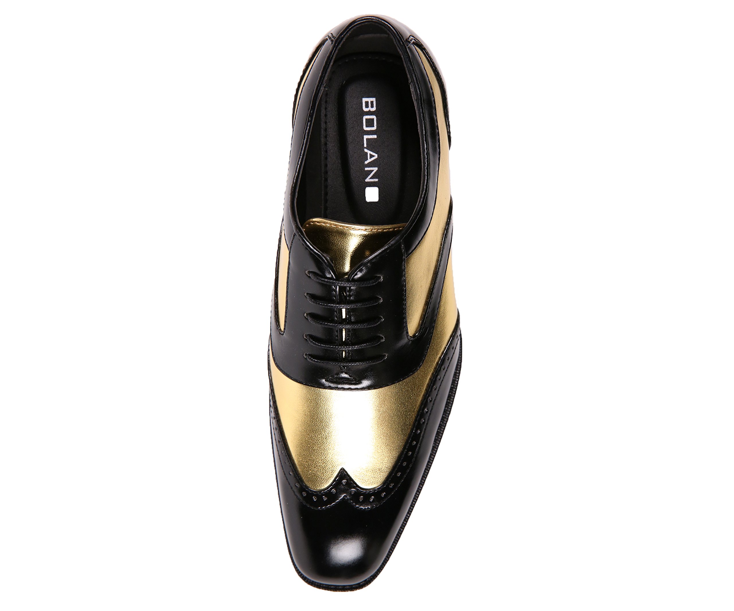 Bolano Lawson Men's Wingtip Oxford Dress Shoes | Two-Tone Shiny Metallic Formal Tuxedo Shoes for Weddings, Business & Special Occasions
