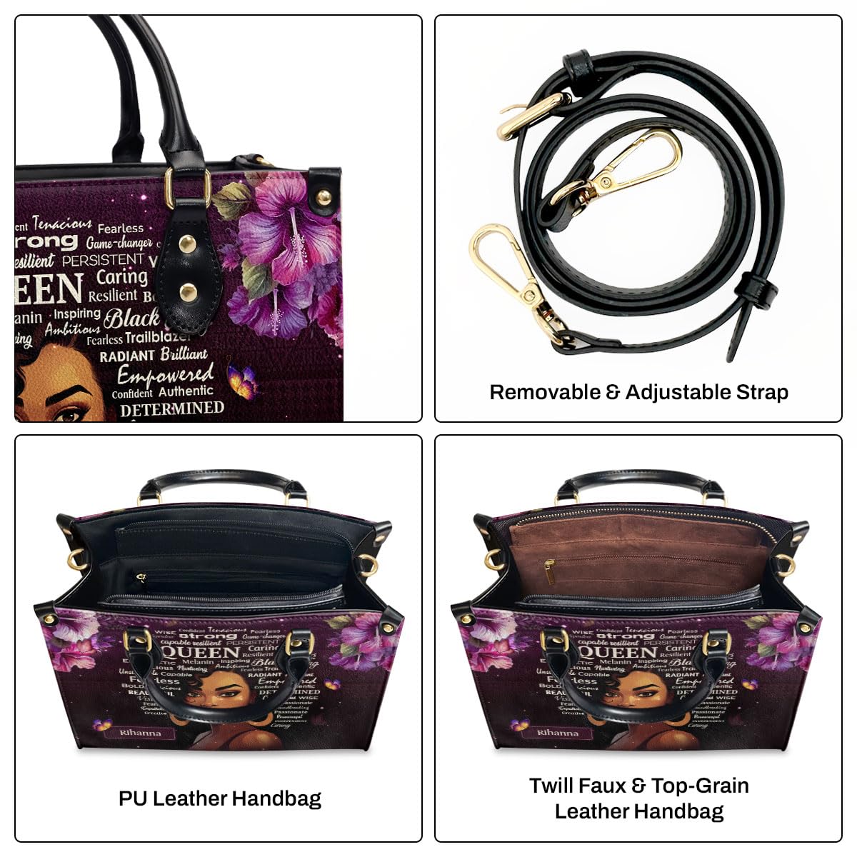 Custom Leather Handbag for African American Women - Personalized Christmas Gift for Her - Perfect for Work, Date Night & Special Occasions
