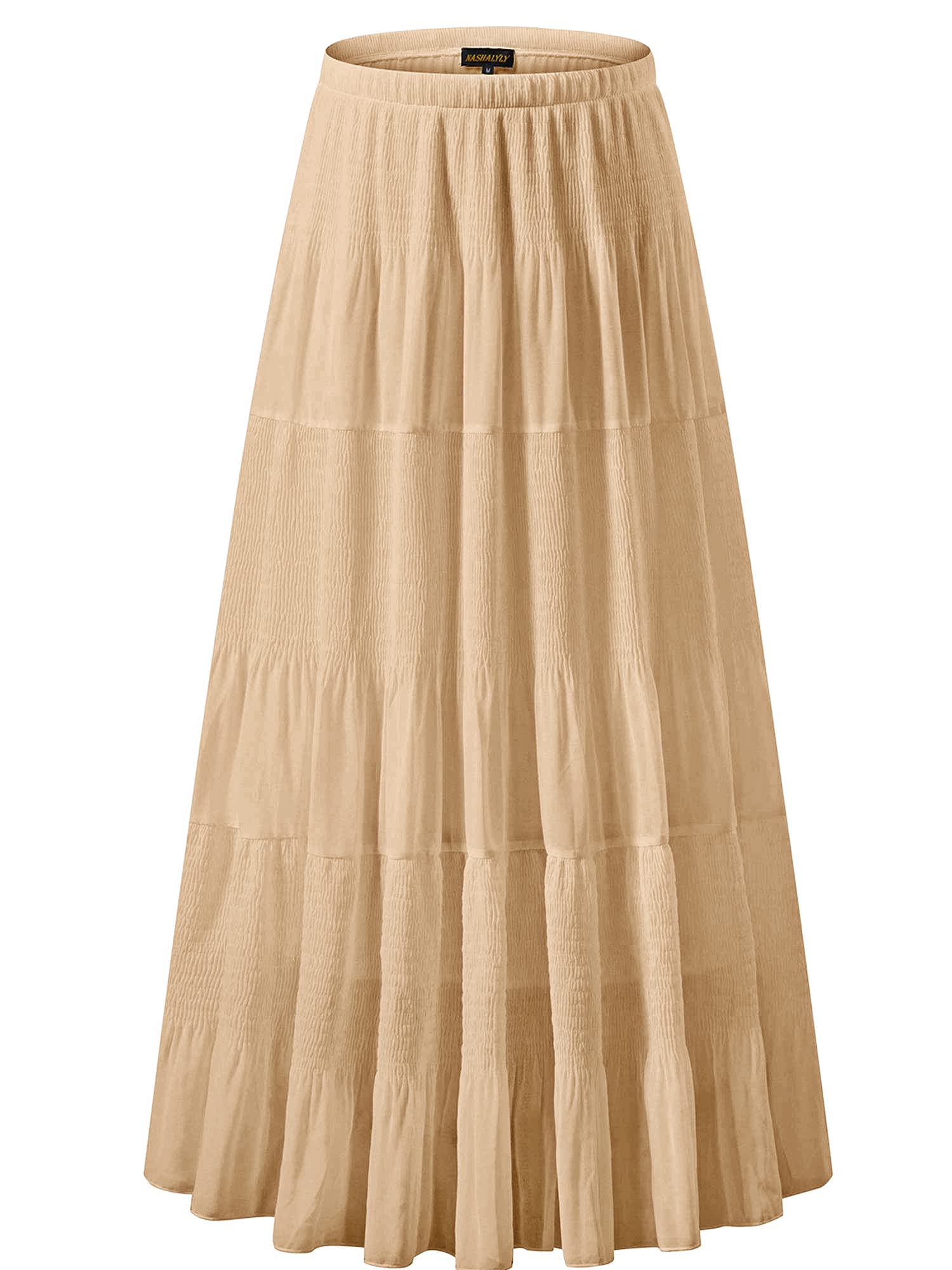 NASHALYLY Women's Chiffon Elastic High Waist Pleated A-Line Flared Maxi Skirt - Elegant Long Flowy Skirt for Summer, Beach, Party & Casual Wear