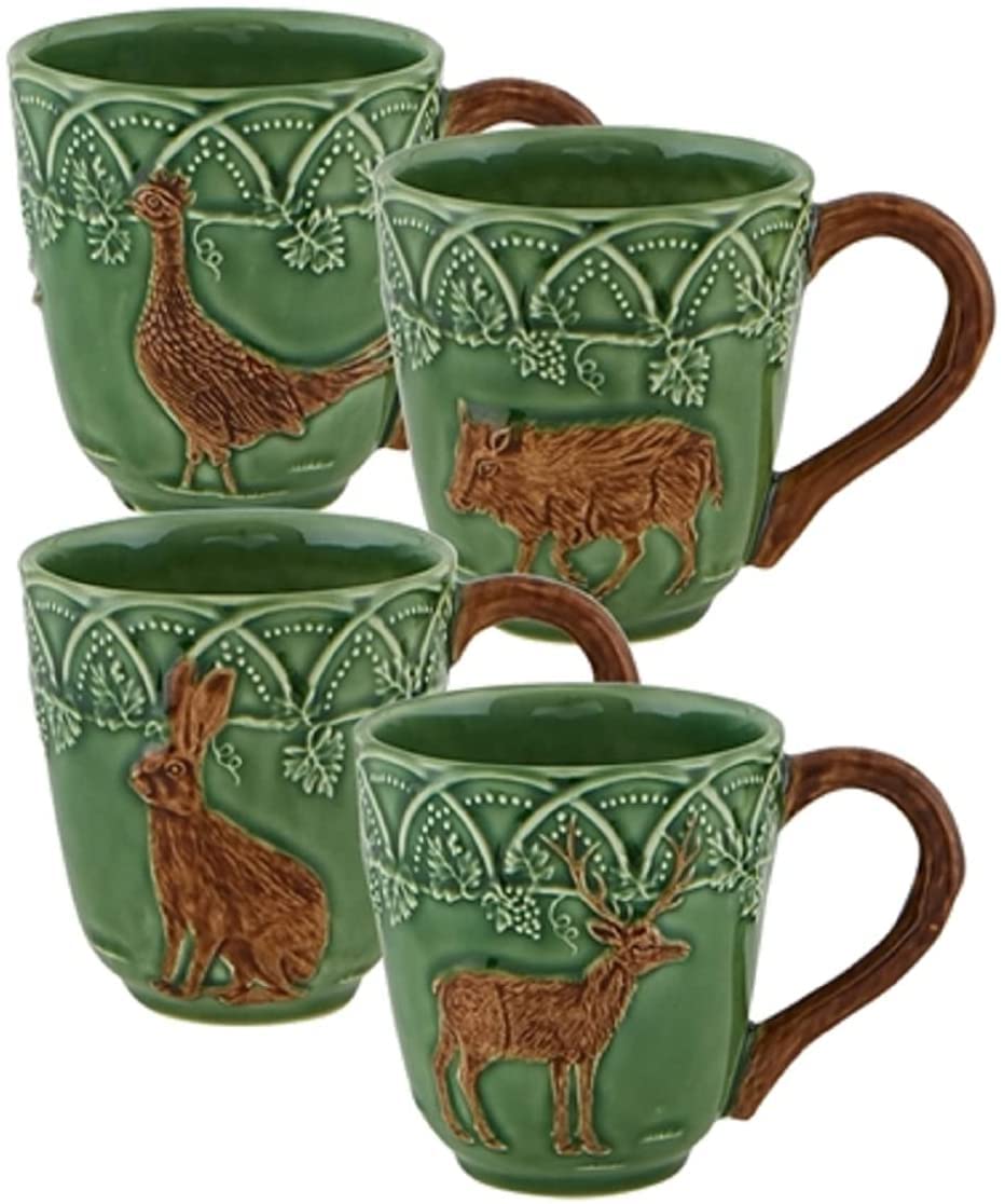 Bordallo Pinheiro Woods Set of 4 Assorted Ceramic Mugs - Perfect for Coffee, Tea & Hot Chocolate - Ideal for Home, Office & Gift Giving