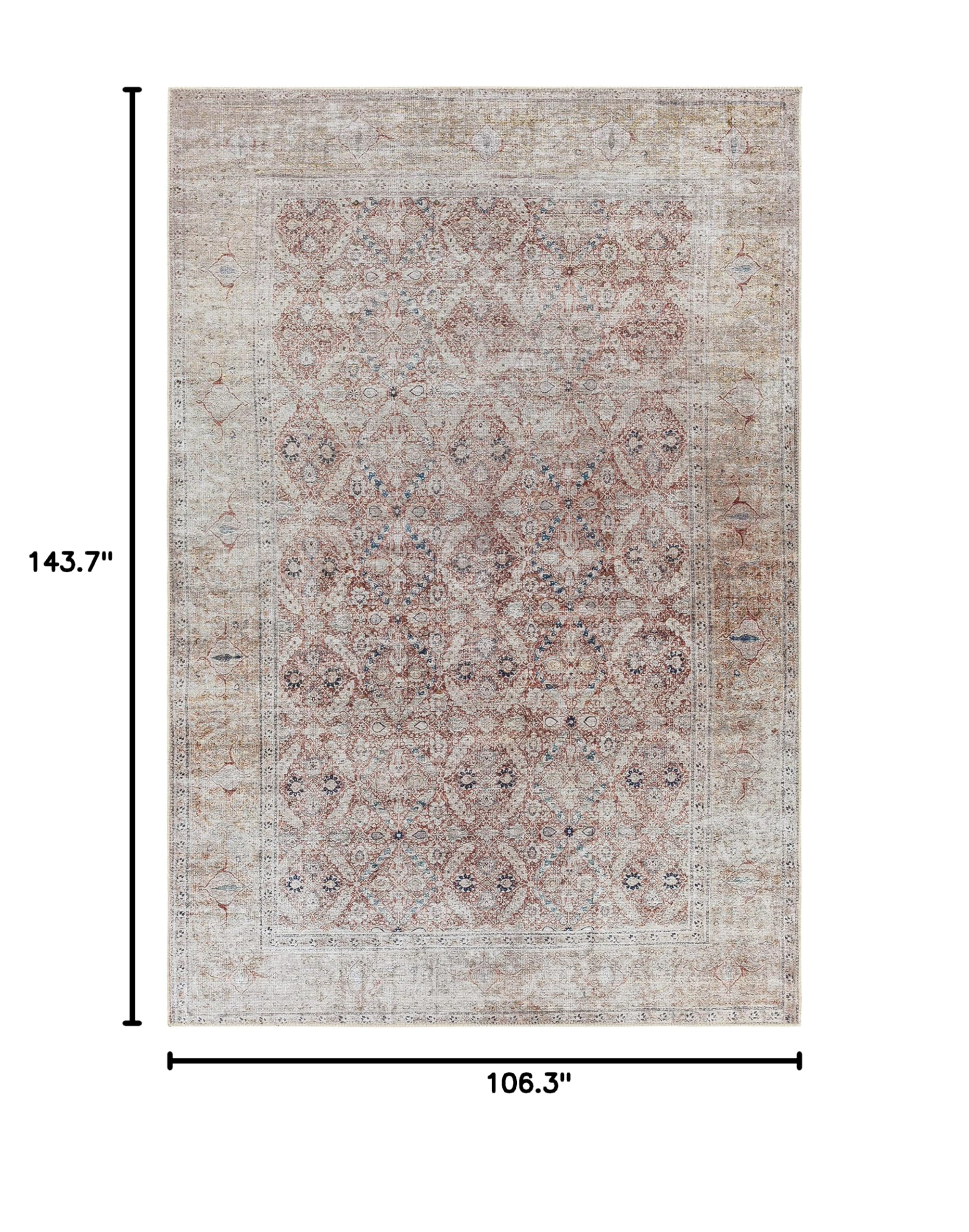 Hauteloom Tapia Washable Area Rug for Living Room & Bedroom - Blue, Gray, Red - 8'10
