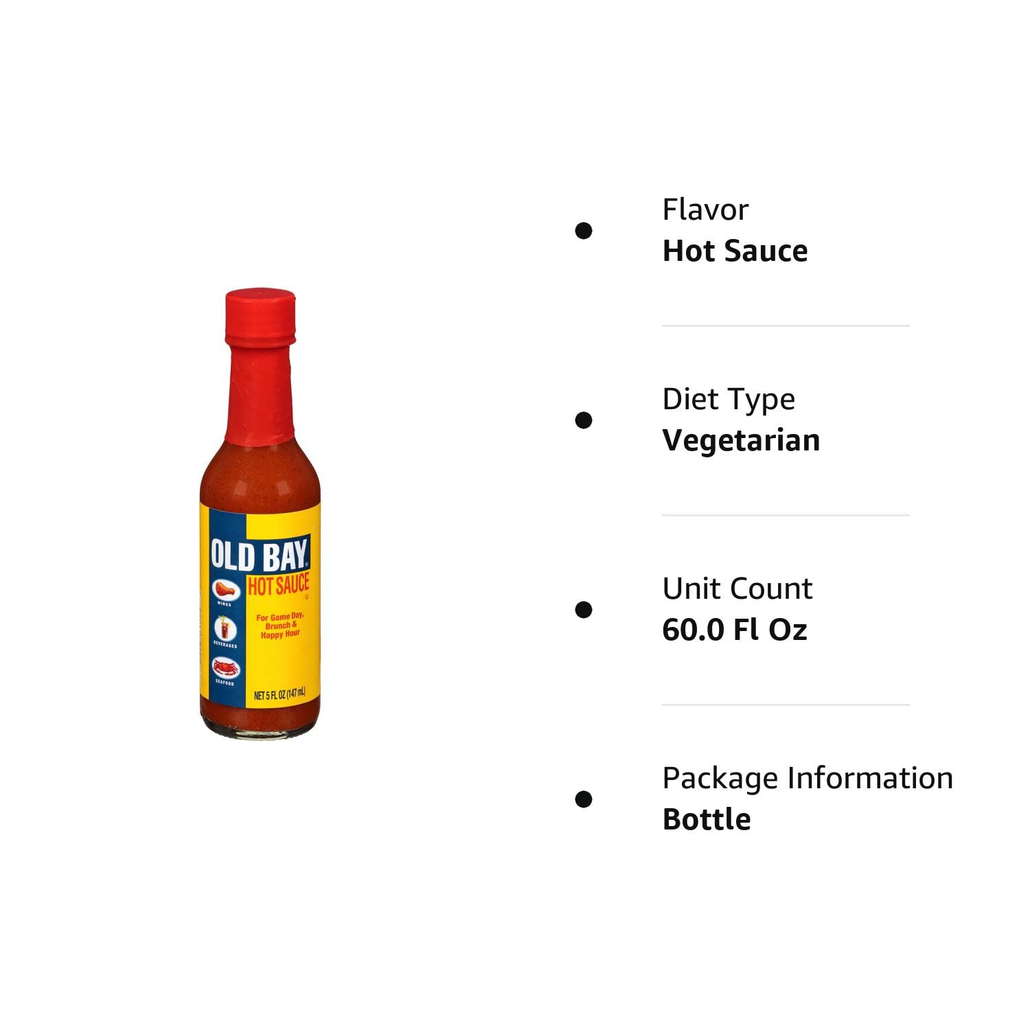 OLD BAY Hot Sauce, 5 fl oz (Pack of 12) - Premium Spicy Sauce with No MSG - Perfect for Chicken Wings, Burgers, Seafood, Fries & More - Great for BBQs, Game Nights & Family Gatherings