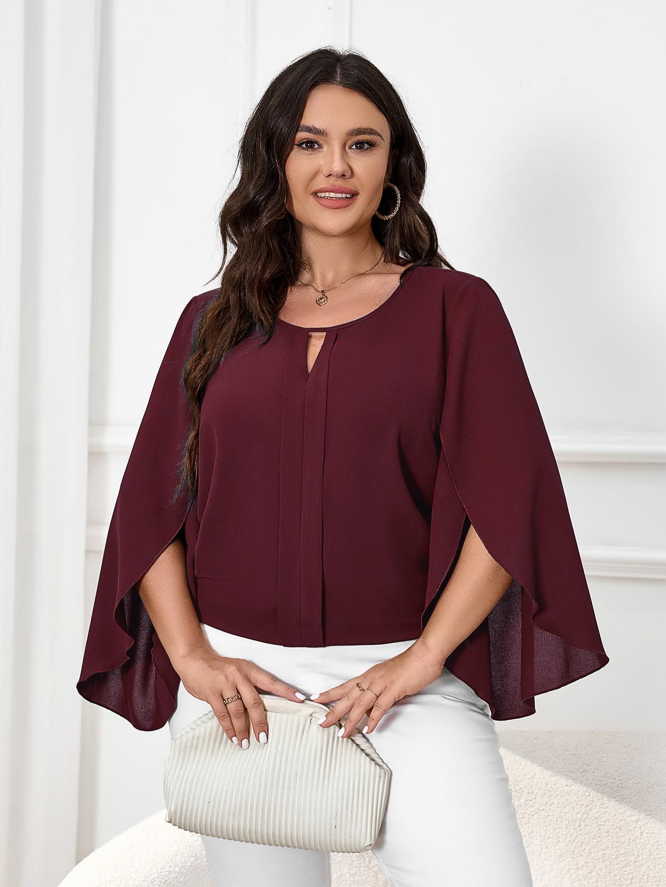 SCOMCHIC Women's Plus Size Long Sleeve Scoop Neck Tunic Blouse - Dressy Casual Work Top for Office & Everyday Wear (Sizes XL-4XL) | Flattering Fit for Curvy Women | Perfect for Business, Dates & Special Occasions