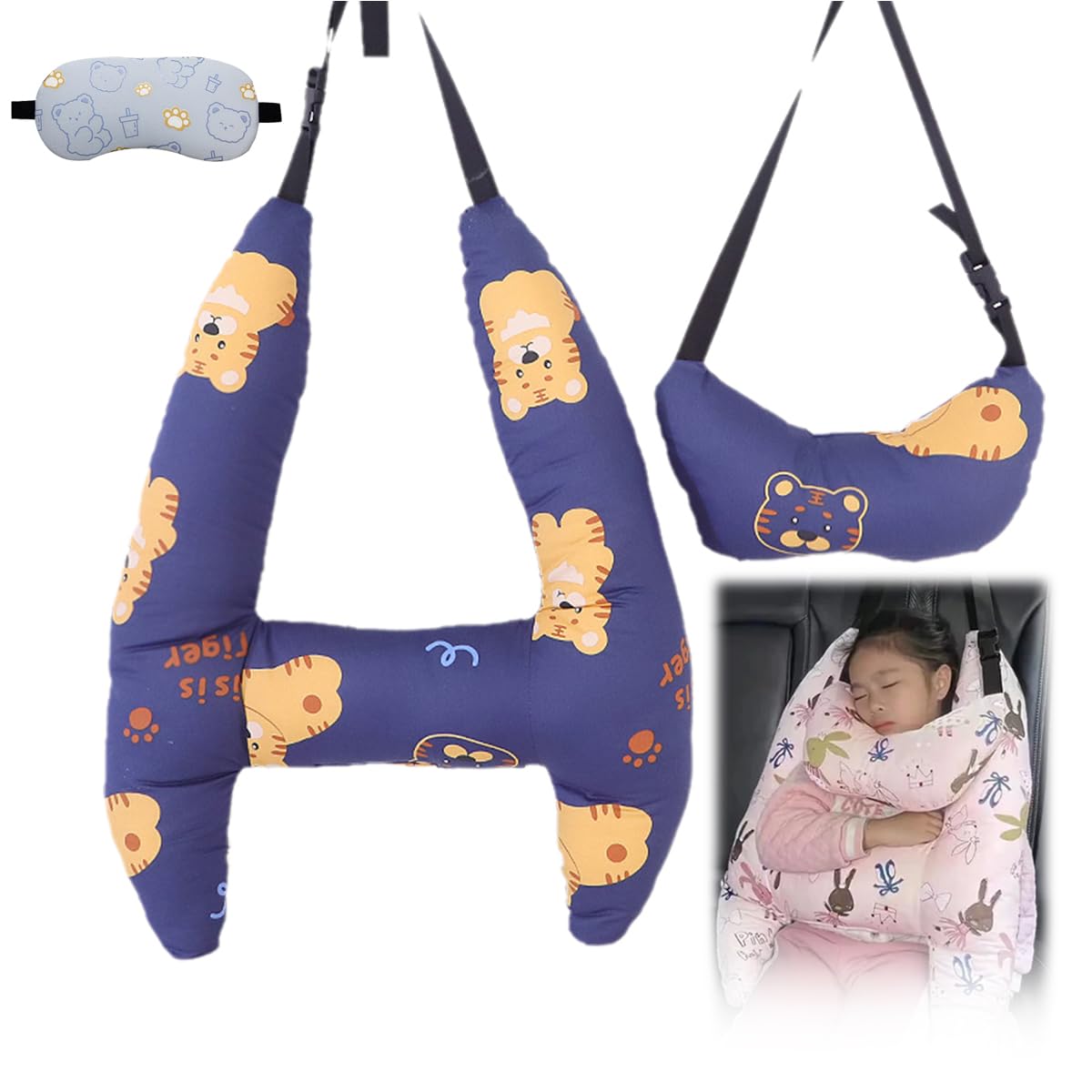**Kids Travel Pillow - Soft & Comfortable H-Shaped Neck Support for Airplane, Car & Stroller - Toddler Car Seat Headrest for Long Trips**