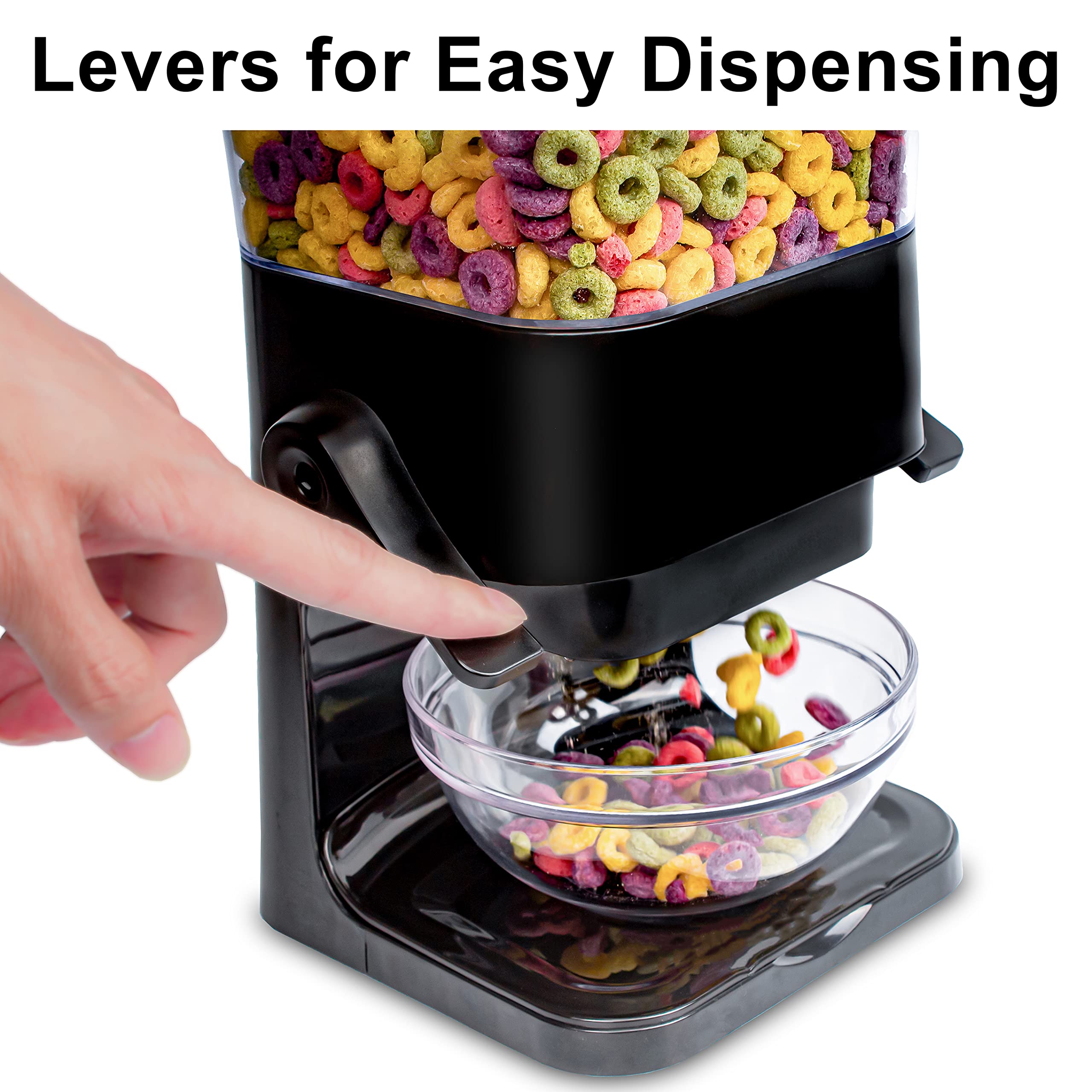 5L Cereal Dispenser with Lids - Countertop Kitchen Storage Container for Rice, Grains, Nuts, Oatmeal & Pet Food - Perfect for Pantry Organization & Meal Prep (2-Pack, Black)