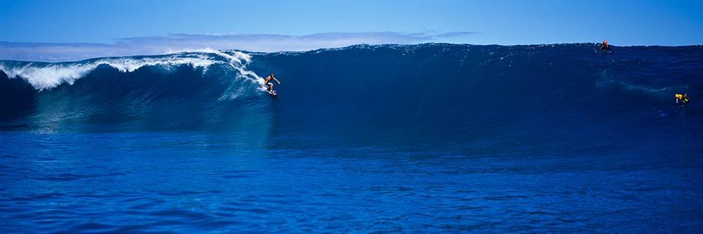 Peel & Stick Wall Mural - Surfers in The Sea Tahiti French Polynesia Wallpaper (48x16 inches) - Self-Adhesive Removable Decal for Bedroom, Living Room, Nursery & Office Decor