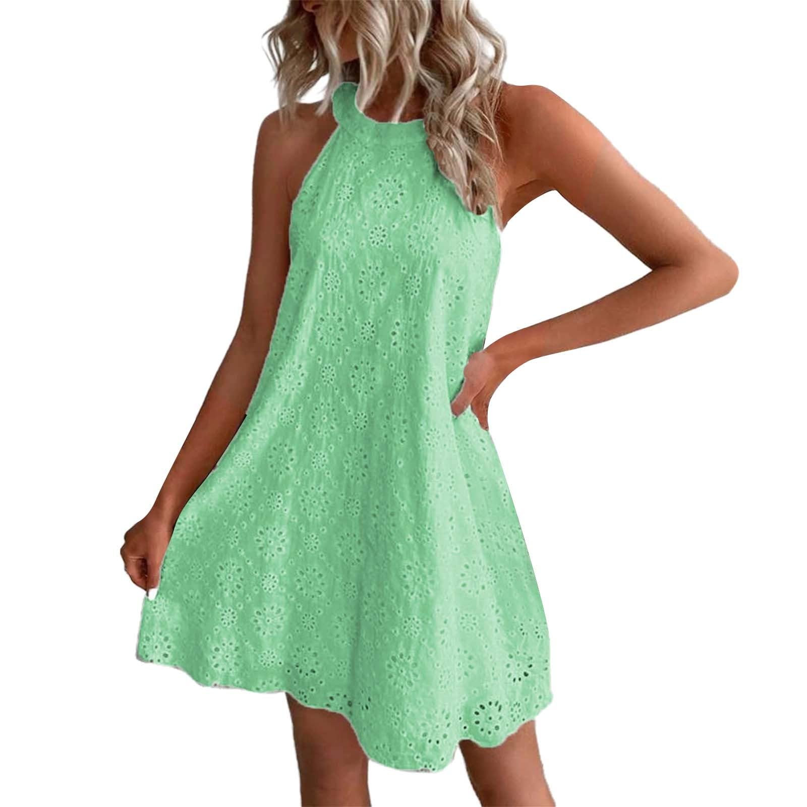 Women's Summer Dress - Cap Sleeve Babydoll Eyelet Ruffle V-Neck Mini Sundress with Pockets | Plus Size Casual Loose Fit | A-Mint Green XL | Perfect for Beach, Vacation & Outdoor Parties