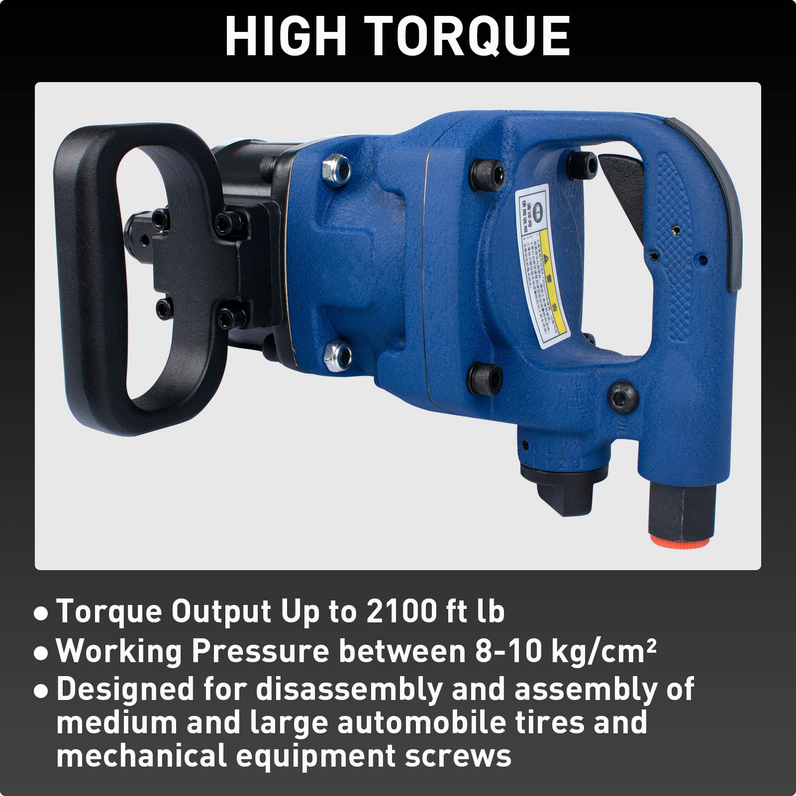 1 Inch High Torque Pneumatic Impact Wrench - 2100 ft lb Power with D-Handle | Heavy Duty Automotive, Construction & Industrial Use for Tire Changes, Machinery Repair