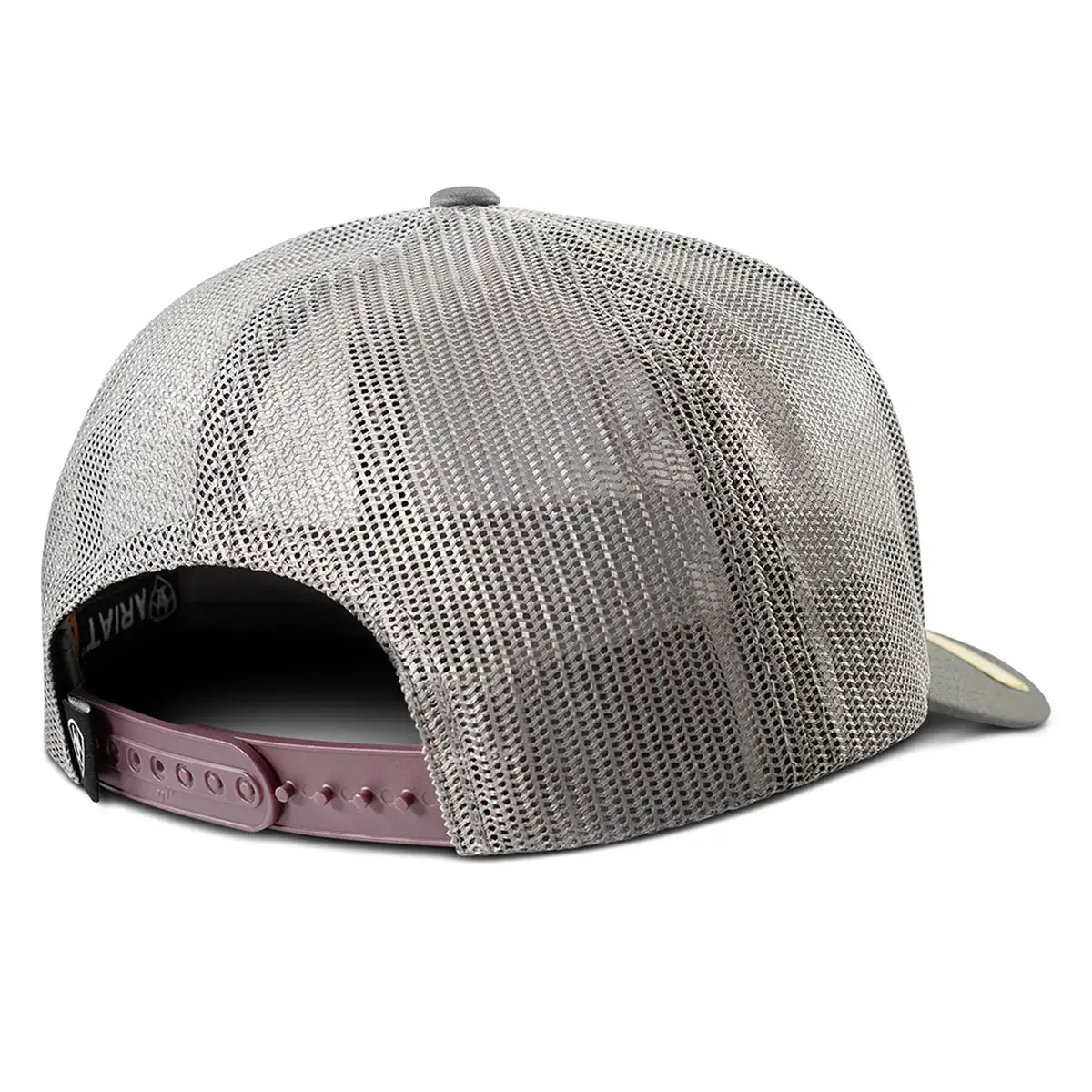 ARIAT 3D Embroidered Shield Trucker Cap - Burgundy & Grey Adjustable Baseball Hat for Men & Women - Perfect for Outdoor Activities, Driving, and Casual Wear