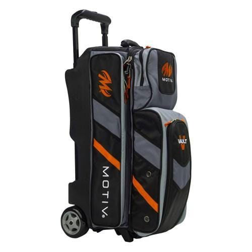 Motiv Vault Triple Roller Black Orange Bowling Bag - Durable 3-Ball Roller for League & Tournament Play - Perfect for Bowling Enthusiasts & Pros